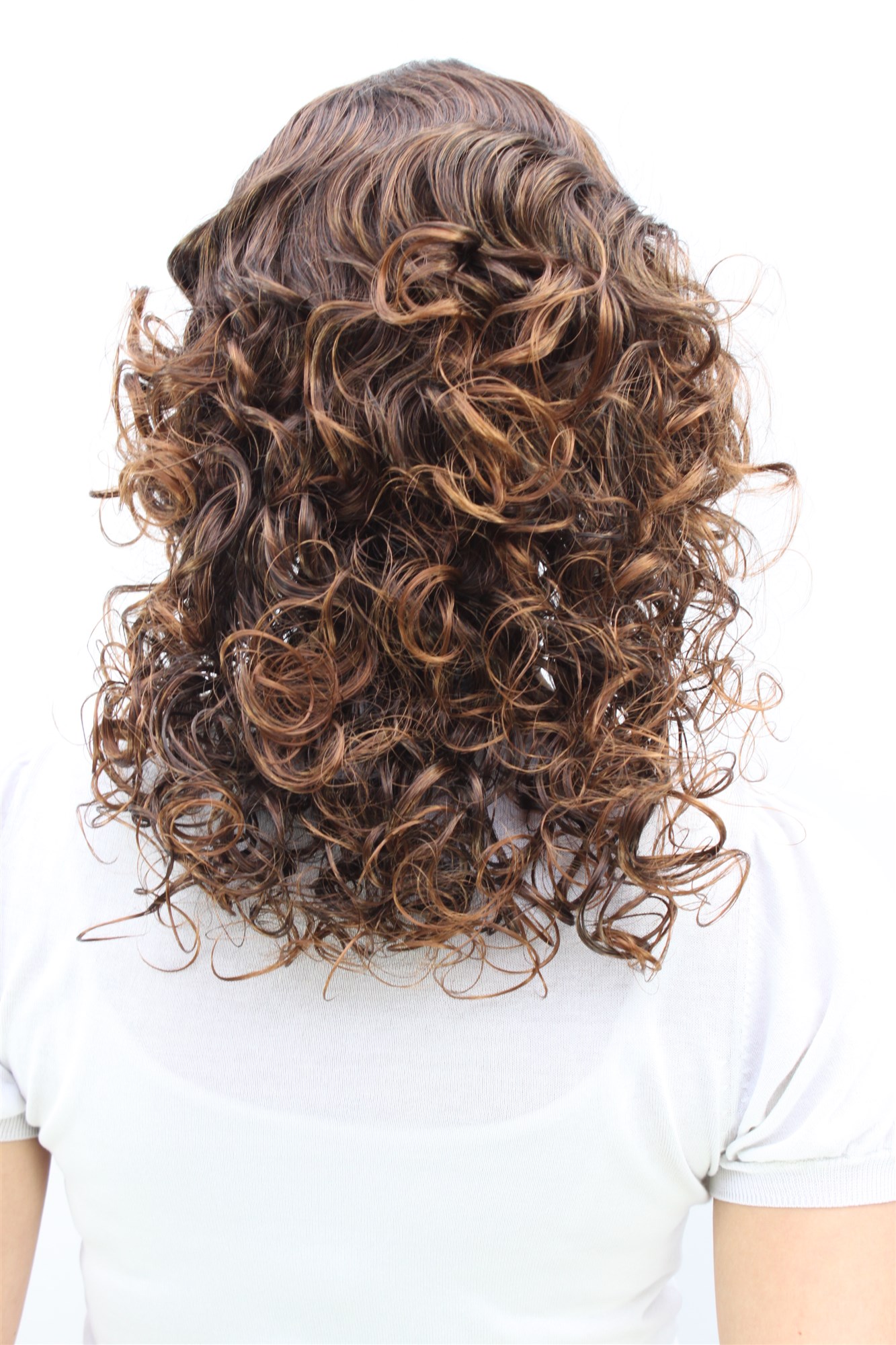 hochwertige Qualitätsperücken, Brünette Perücke romantisch gelocktes Haar Neue Romantik MC008-2T30, Ansicht 2, WIG ME UP: Ihr Perücken Online Shop lockige Tressen-Perücke mit Kopfhaut-Imitat Schwarzbraun und Kupferbraun schulterlange Haare für Damen