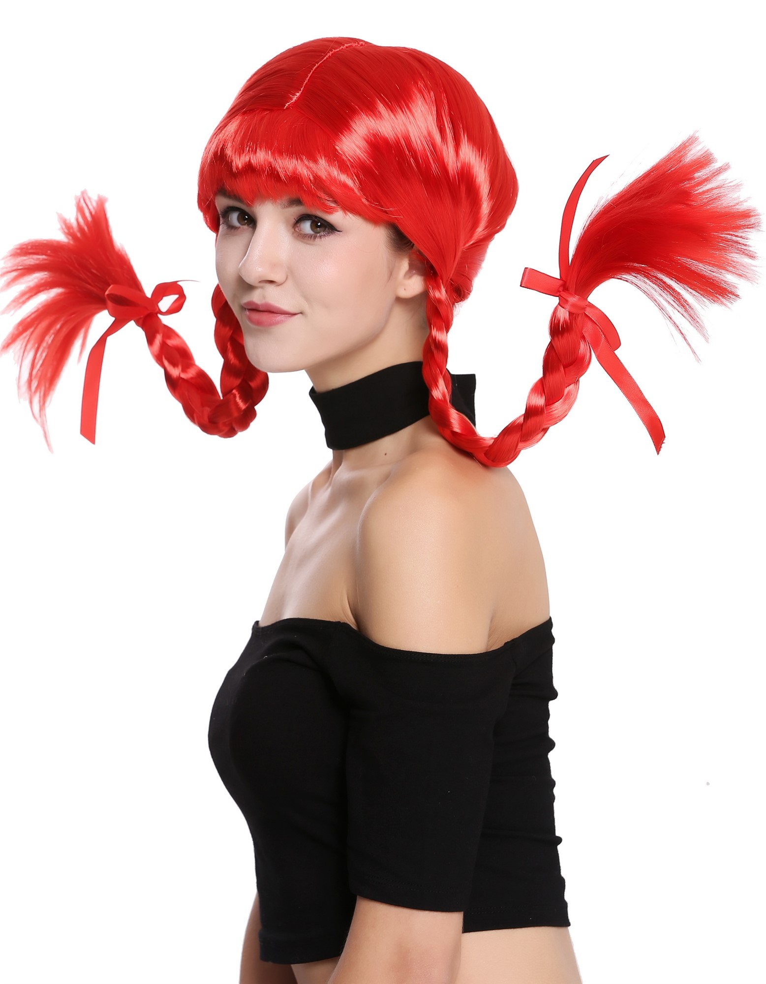 Party Wig, Ladies, Red, Braided, shoulder-length