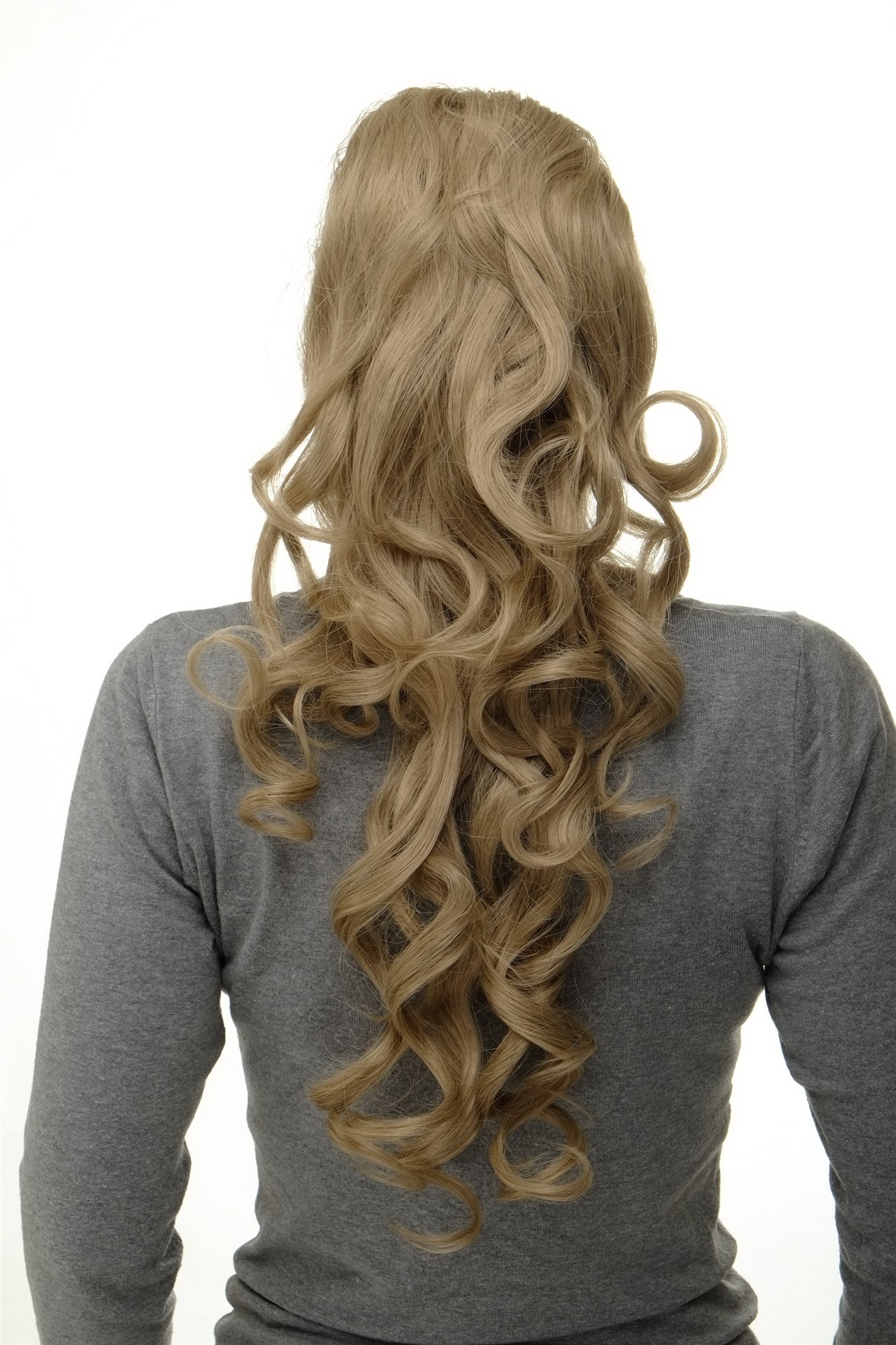Hairpiece PONYTAIL with combs and elastic draw string curly voluminous very long mixed blond 23 ", front view, WIG ME UP: Your Perücken Online Shop Ponytails, light blonde-blonde mix, curled, long