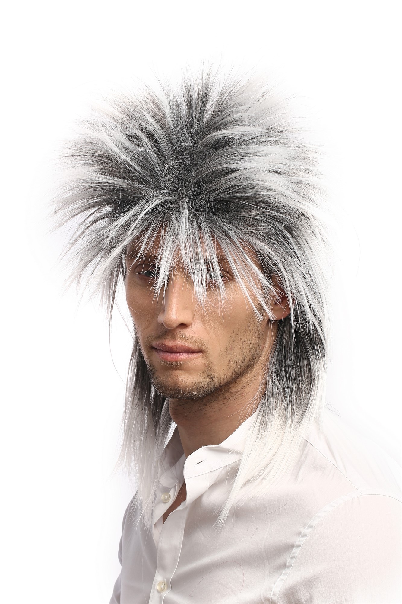 Party Wig, Unisex, Grey, wavy, shoulder-length