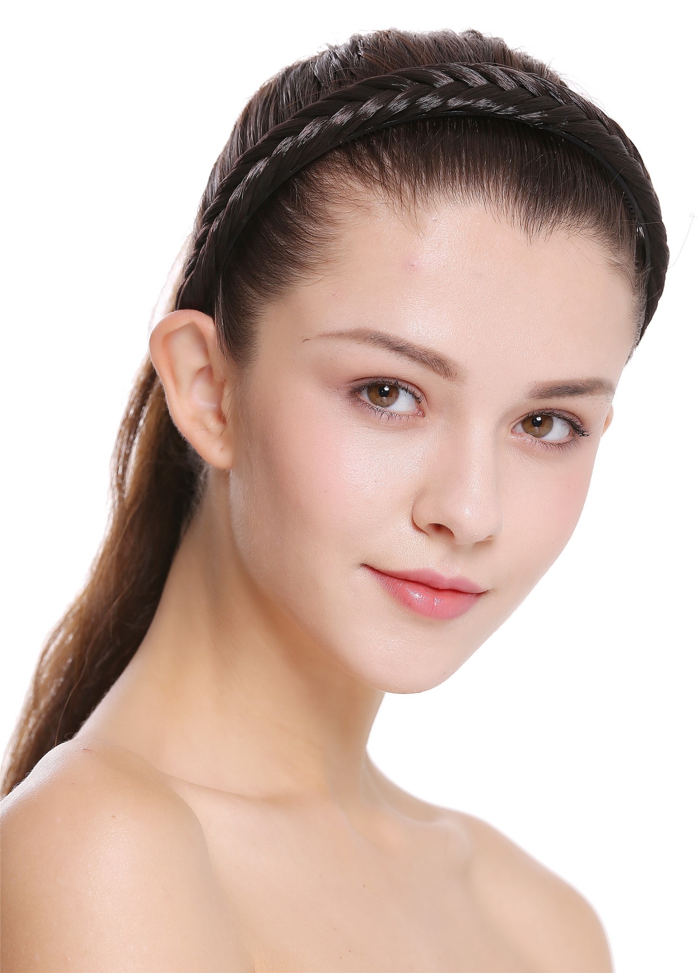 Geflochtener Haarreif 2 cm breit Dunkelbraun CXT-001-003, Vorderansicht, WIG ME UP: Ihr Perücken Online Shop Haarreifen geflochten Dunkelbraun 55 cm