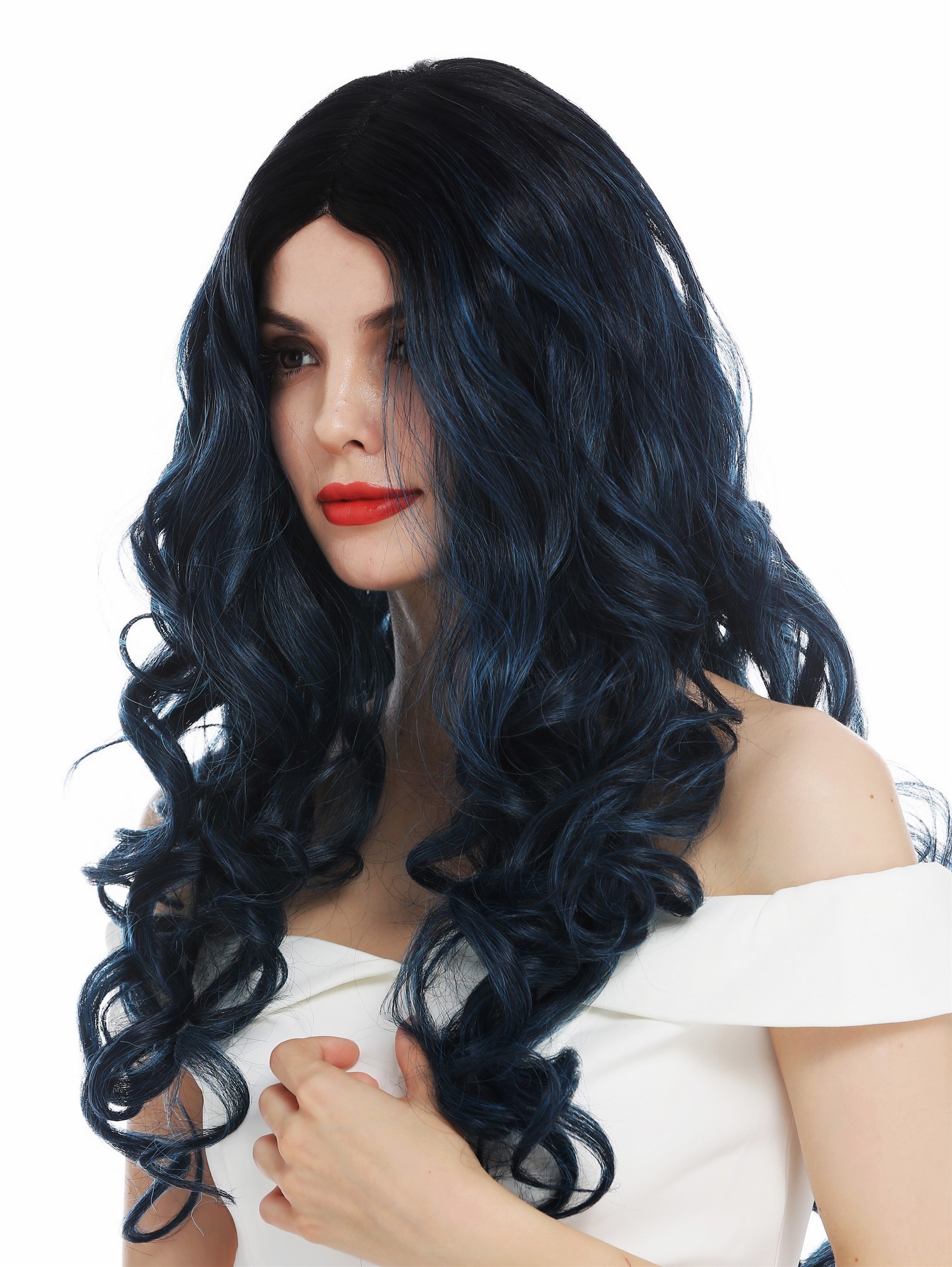 Quality Wigs, Ladies, blue-black mix, curled, very long