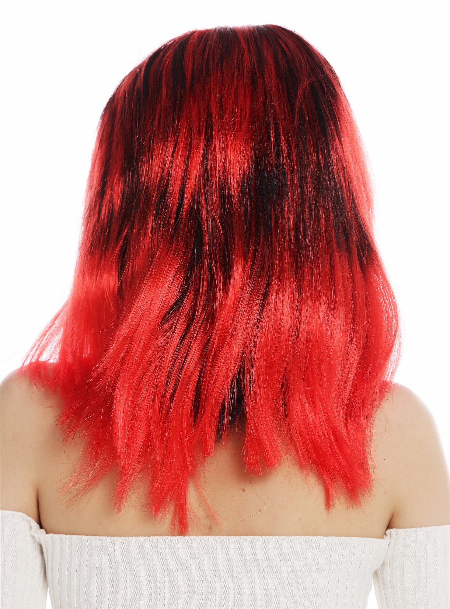 günstige Party Perücke, Perücke lang glatt Mittelscheitel schwarz rot gesträhnt Teufelin 63040-P103-13, Ansicht 5, WIG ME UP: Ihr Perücken Online Shop glatte Party Perücke Tiefschwarz-Knallrot-Mix schulterlange Haare für Damen