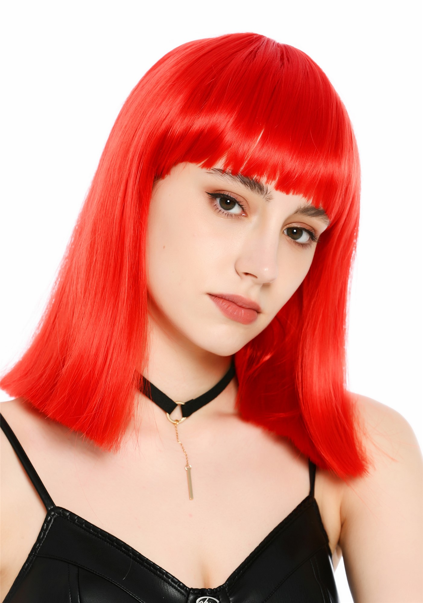 Damenperücke schulterlang blunt cut glatt breiter Pony Disco Rot SZL1498-DHT113