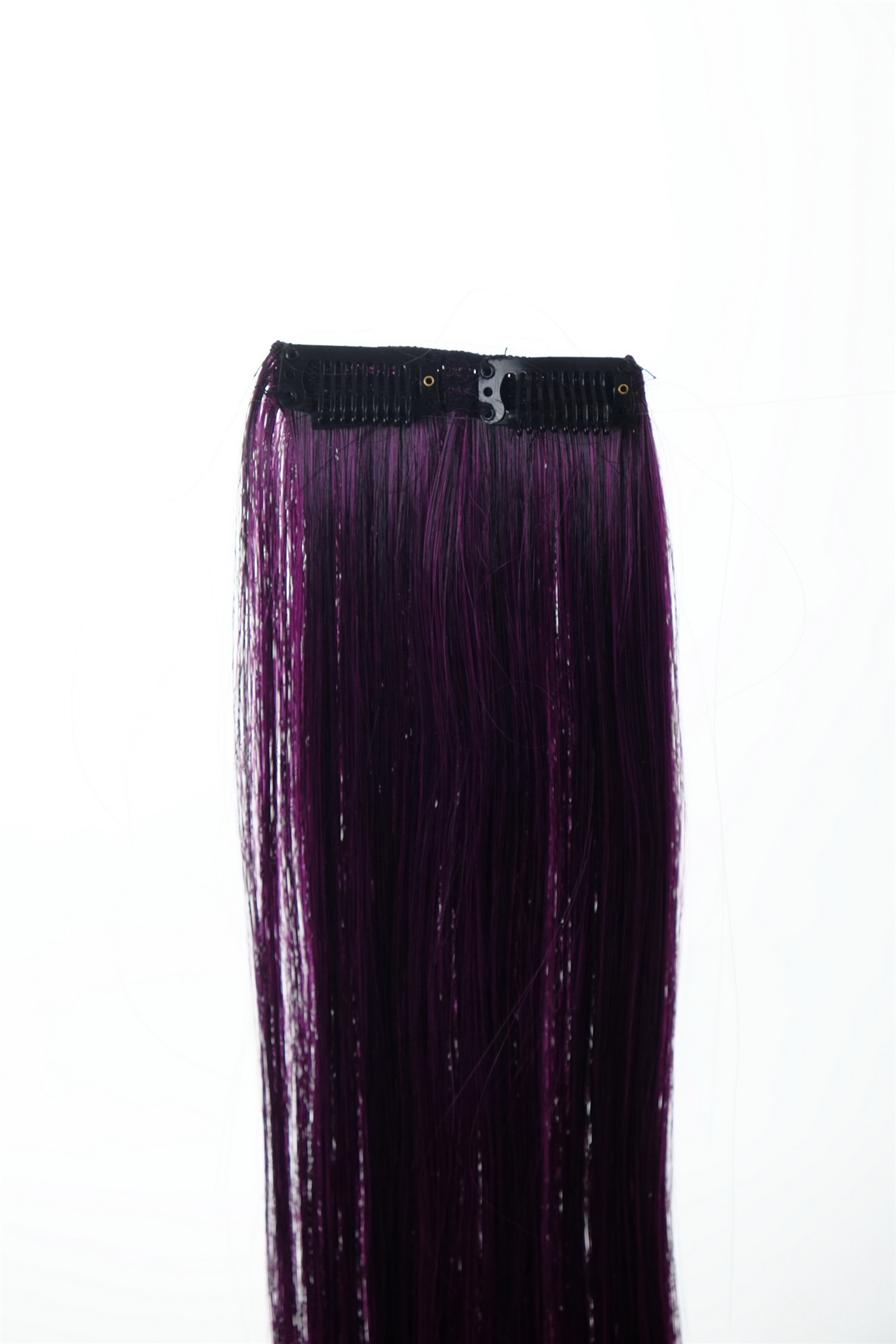 glatte Extensions Samtschwarz-Neonviolett-Mix 45 cm lang