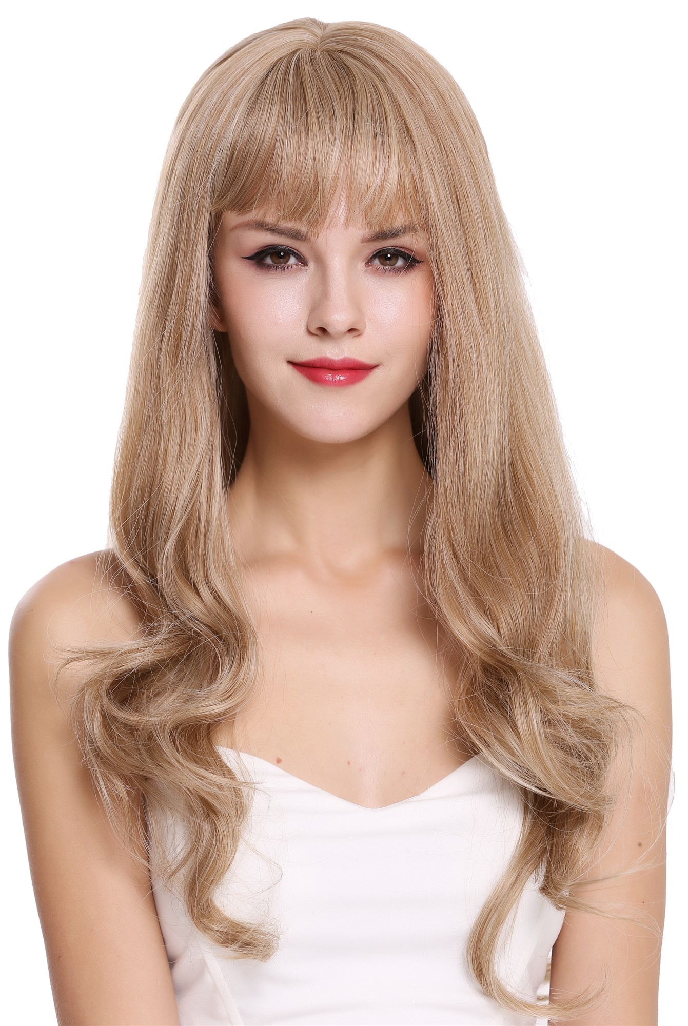 Women's wig lady long fringe sleek bright wavy tips blonde mix highlights H950D, front view, WIG ME UP: Your Perücken Online Shop Quality Wigs, Ladies, strawberry blonde-platinum blonde mix, wavy, long
