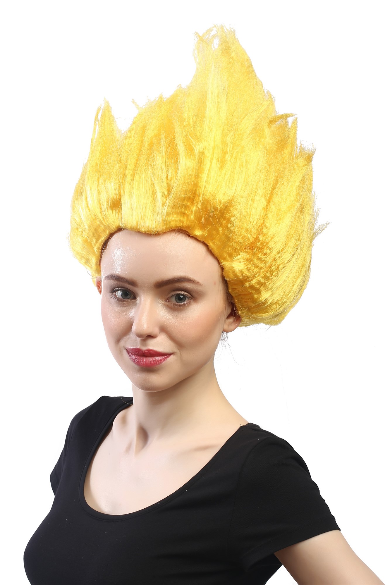 günstige Party Perücke, Perücke Hochtoupiert Feuer Blume Gelb 91062-PC2B, Ansicht 2, WIG ME UP: Ihr Perücken Online Shop wellige Party Perücke Gelb kurze Haare Unisex