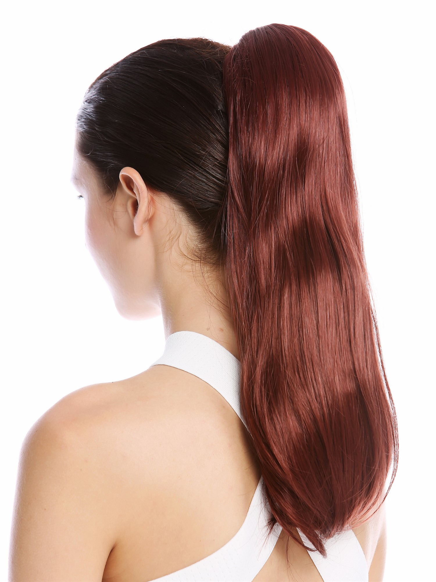 hochwertiger Zopf Pferdeschwanz lang glatt Rotbraun TZB-26A-V-35, Vorderansicht, WIG ME UP: Ihr Perücken Online Shop glattes Zopf-Haarteil Gold-Rotbraun 45 cm lang