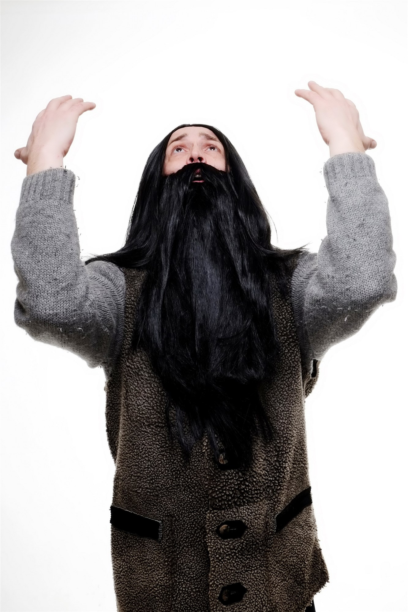 Party/Fancy Dress/Halloween LONG Beard & WIG set Black Wizard Biker Teuton Hun, view 3, WIG ME UP: Your Perücken Online Shop Party Wig, Men, Black, straight, long