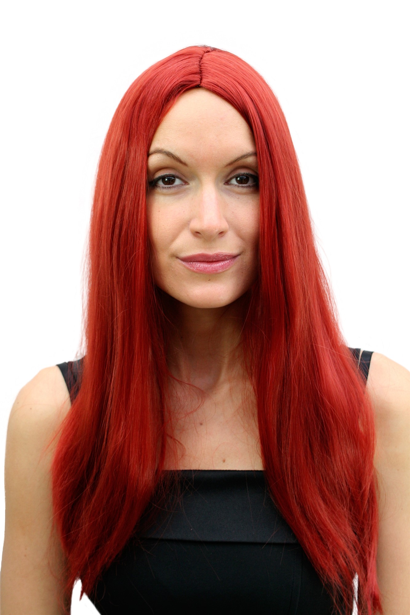 Party Halloween Lady Wig redhead red long straight middle parting TH30, front view, WIG ME UP: Your Perücken Online Shop Party Wig, Ladies, Red, straight, long