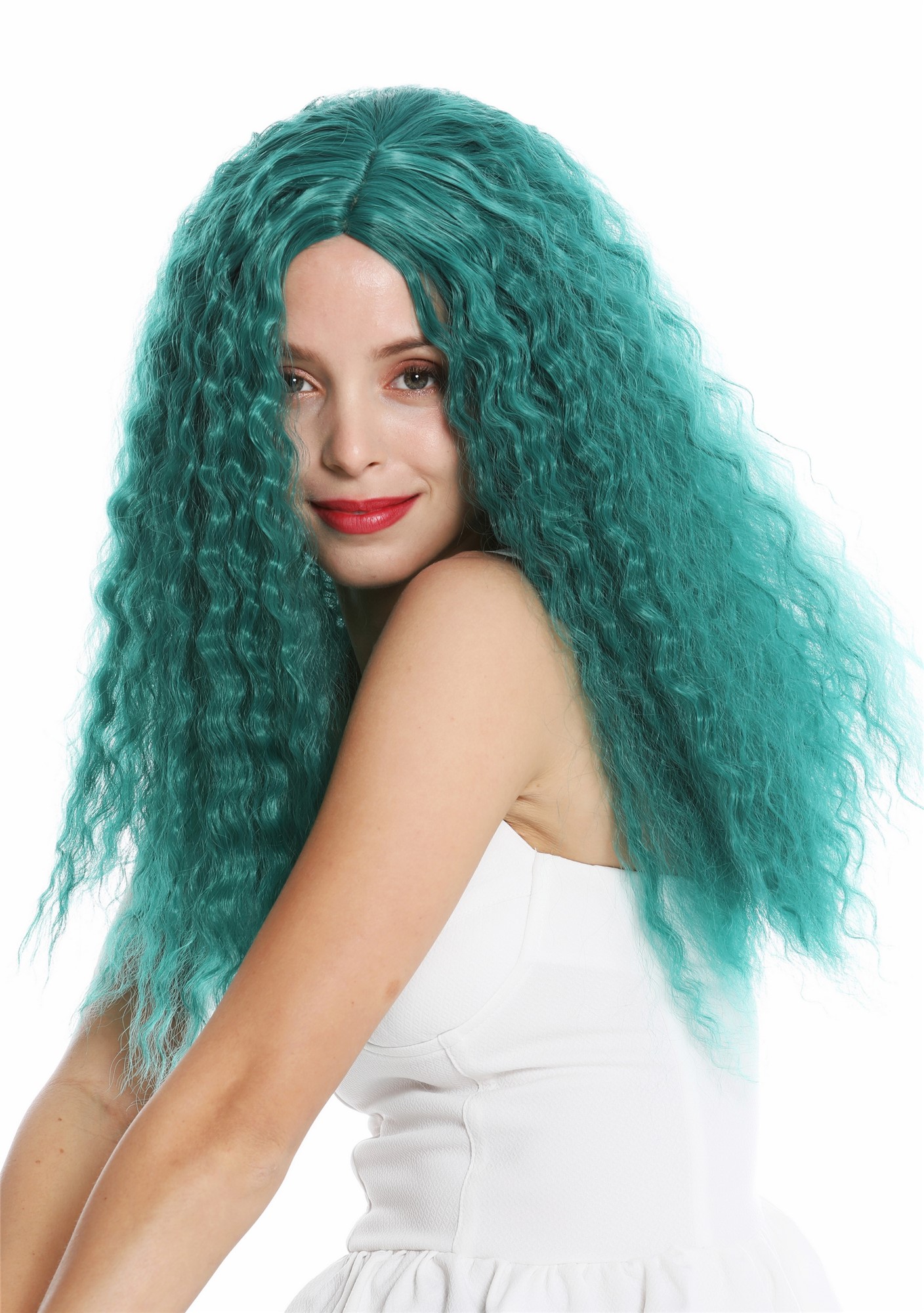 Quality Wigs, Ladies, turquoise green, curled, long