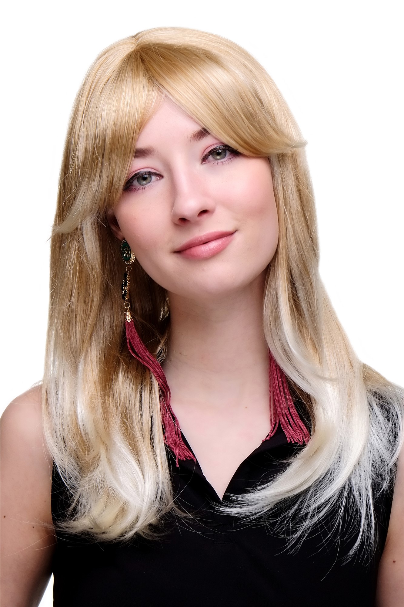 Lady women wig medium long  parted fringe blond platinum highlights tips 3119, front view, WIG ME UP: Your Perücken Online Shop Quality Wigs, Ladies, strawberry blonde-platinum blonde, straight, long