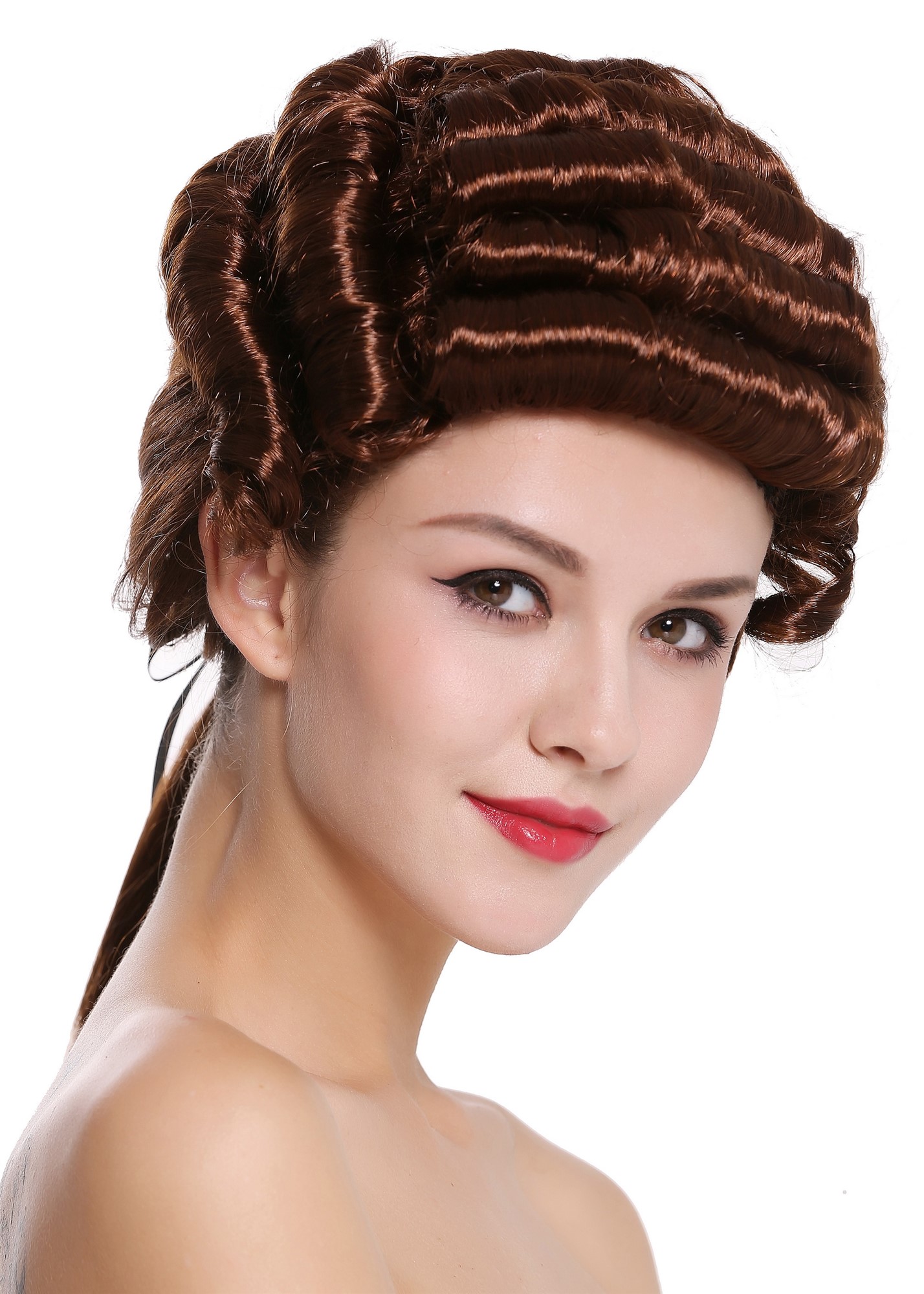 günstige Party Perücke, Barocke Herren Perücke Edelmann Dichter Zopf Mahagoni DH1126-P33, Ansicht 7, WIG ME UP: Ihr Perücken Online Shop lockige Party Perücke Braun schulterlange Haare für Herren