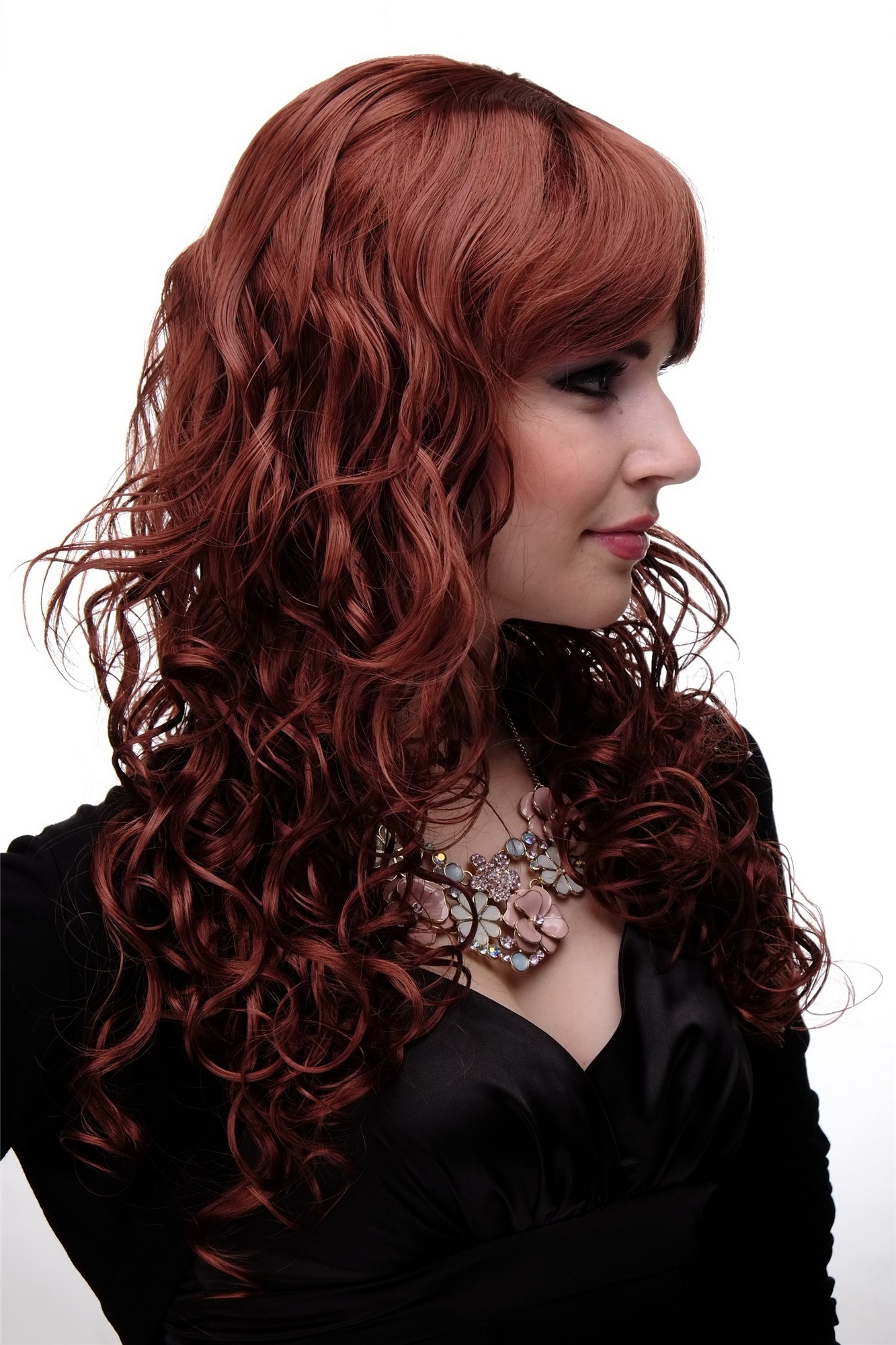 hochwertige Qualitätsperücken, Lockige sexy Frauen Perücke Rot Kupferrot M-103-350, Ansicht 3, WIG ME UP: Ihr Perücken Online Shop lockige Tressen-Perücke mit Kopfhaut-Imitat Kupferrot lange Haare für Damen