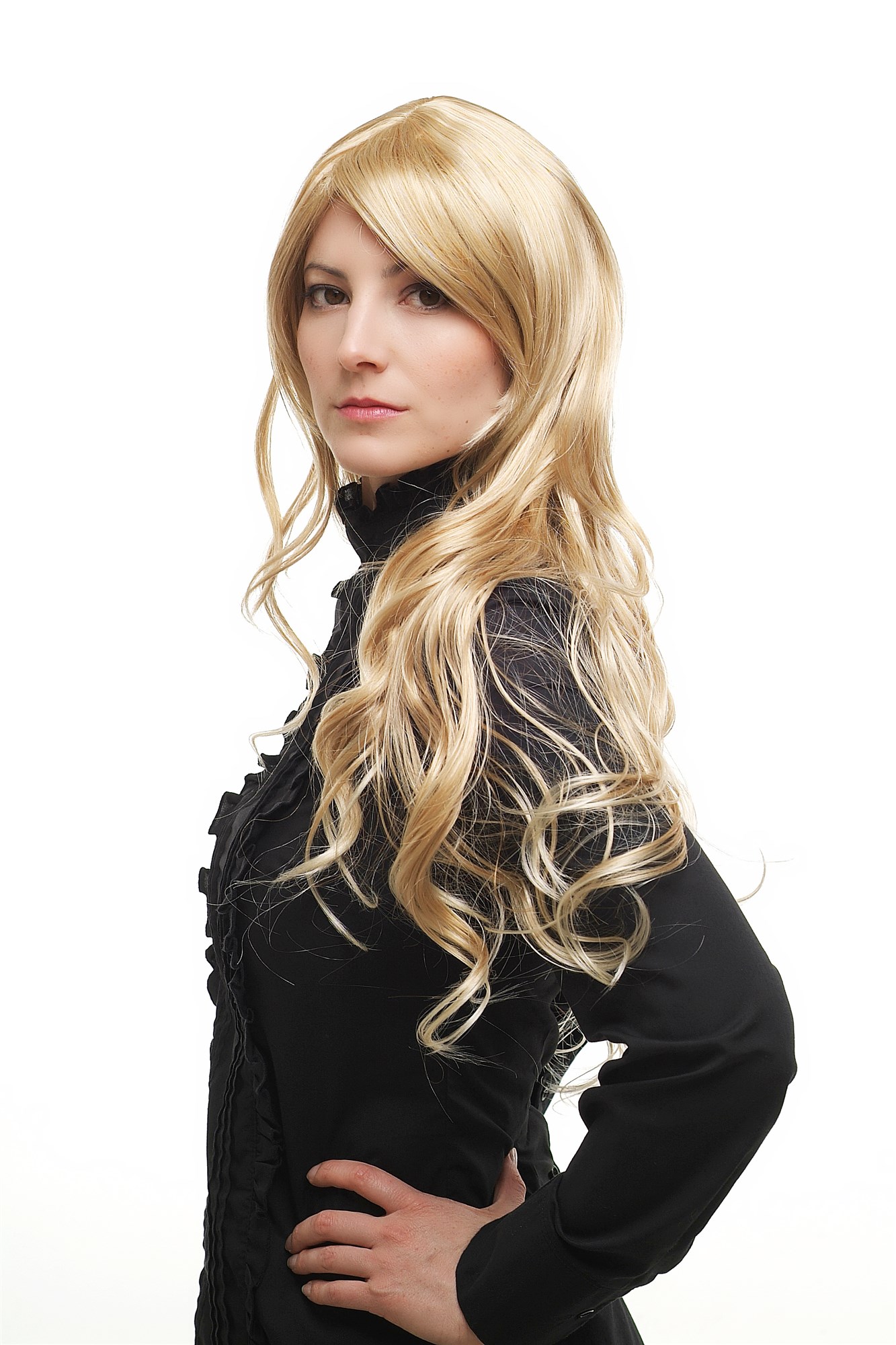 STUNNING Lady Fashion  Wig BRIGHT mixed BLOND wavy slightly curly VERY LONG 80 cm Peluca, view 3, WIG ME UP: Your Perücken Online Shop Quality Wigs, Ladies, Blonde, wavy, very long