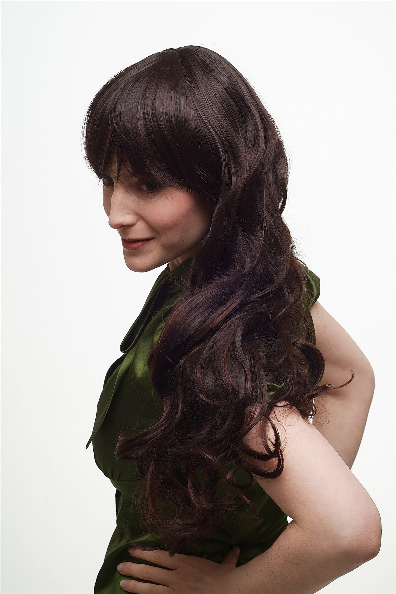 hochwertige Qualitätsperücken, Perücke Scheitel Locken Braun gesträhnt lang 3432-2T33, Ansicht 7, WIG ME UP: Ihr Perücken Online Shop lockige Tressen-Perücke mit Kopfhaut-Imitat Schwarzbraun-Mahagonibraun lange Haare für Damen