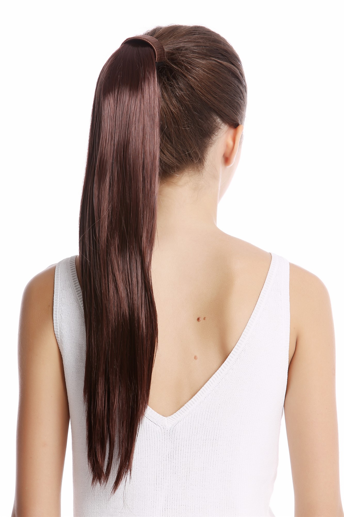 Srosy-33 Hairpiece PONYTAIL with comb and snapwrap long straight mahogany dark auburn 21", front view, WIG ME UP: Your Perücken Online Shop Ponytails, chestnut, straight, long