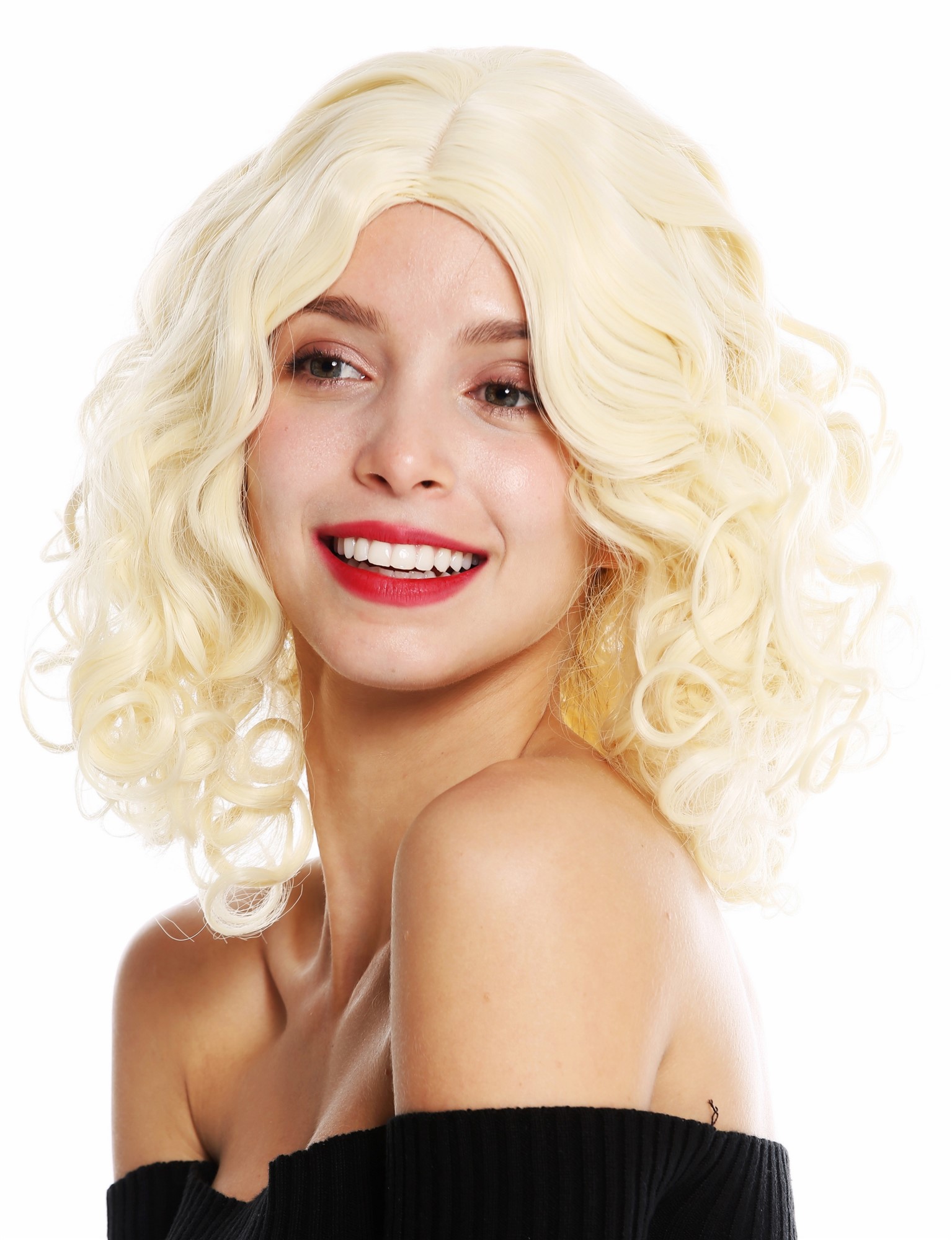 Women's wig shoulder length middle parting curls curly light blonde GFW3200, front view, WIG ME UP: Your Perücken Online Shop Quality Wigs, Ladies, platinum blonde, curled, shoulder-length