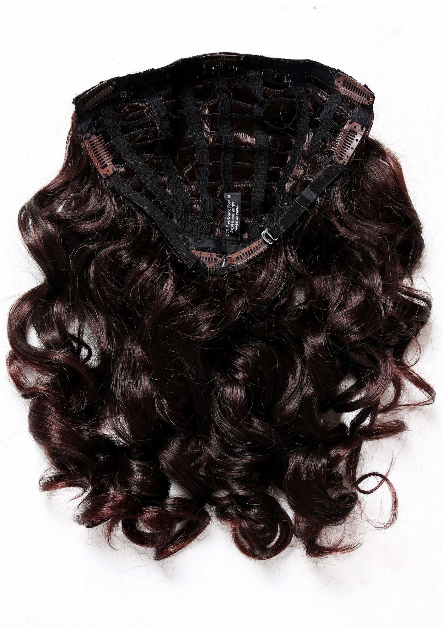 Halfwig, black-brown-mahogany brown mix, wavy, long