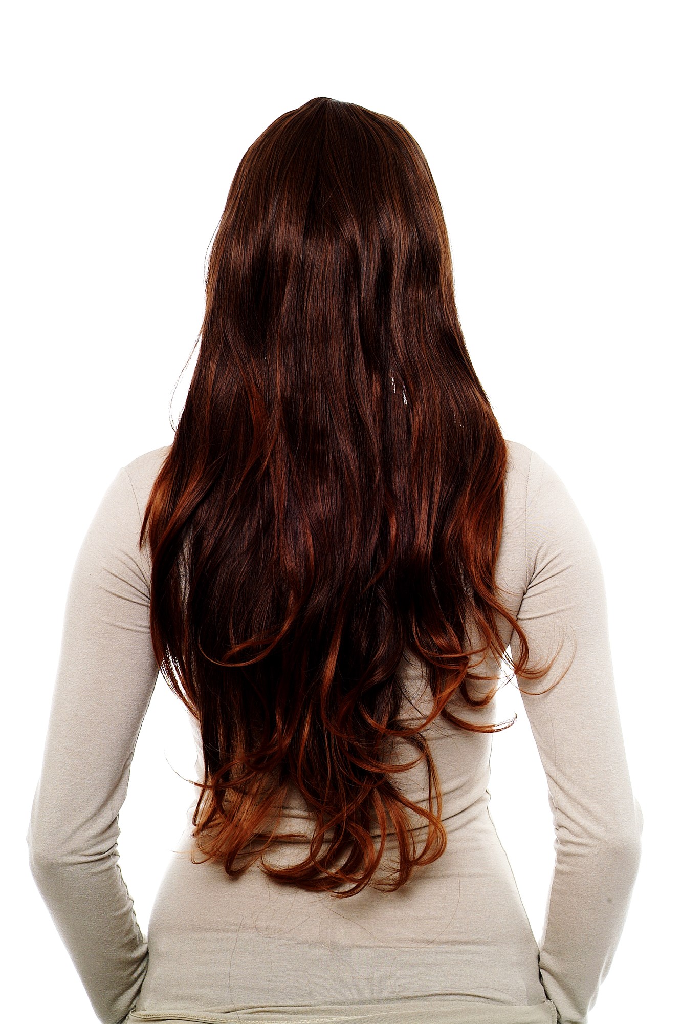 hochwertige Qualitätsperücken, Glatte brünette Perücke gerader Pony H9101-2T30, Ansicht 4, WIG ME UP: Ihr Perücken Online Shop glatte Tressen-Perücke mit Kopfhaut-Imitat Braun lange Haare für Damen