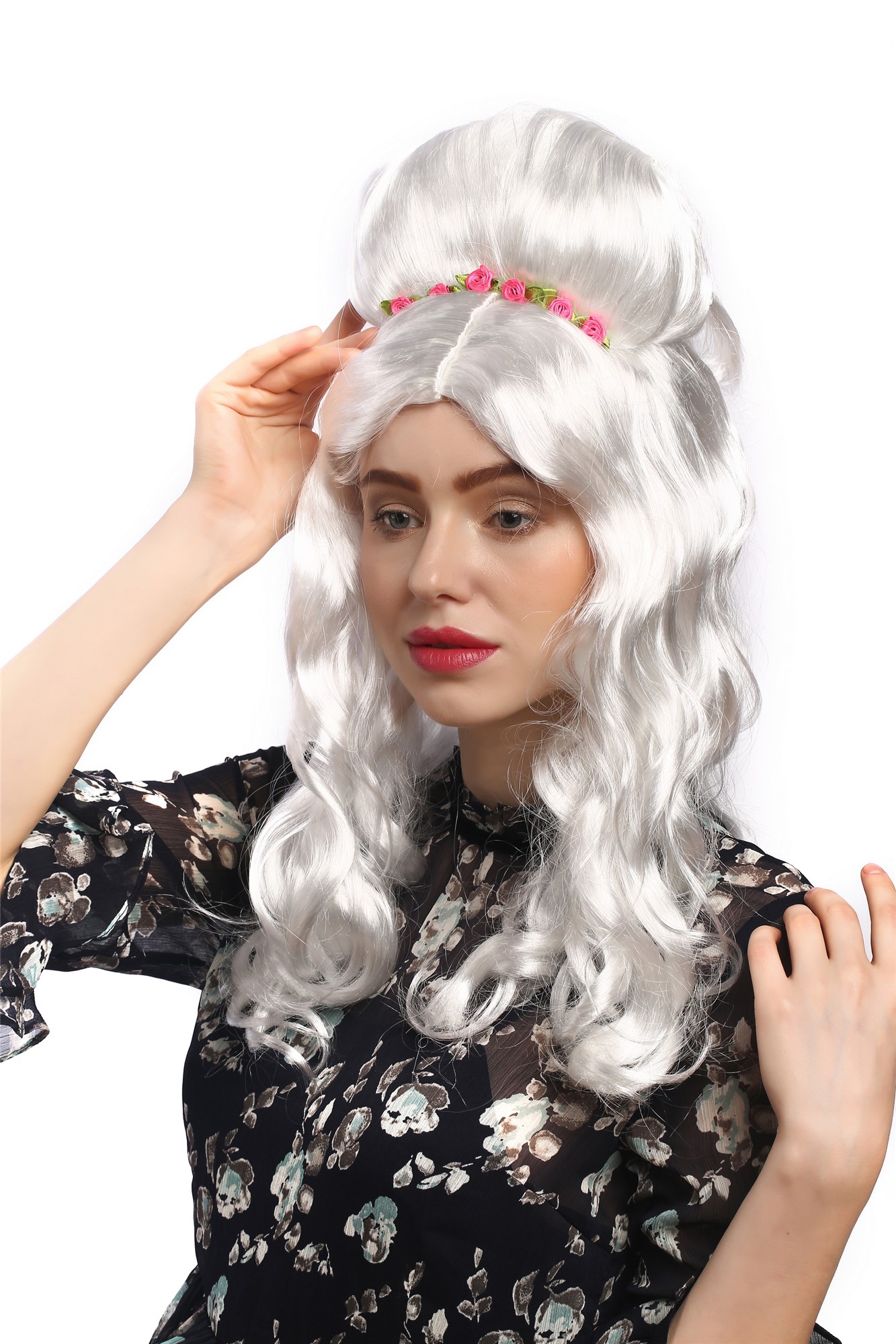 Lady party wig baroque renaissance beehive white princess queen hairband 31797, view 5, WIG ME UP: Your Perücken Online Shop Party Wig, Ladies, White, Braided, long