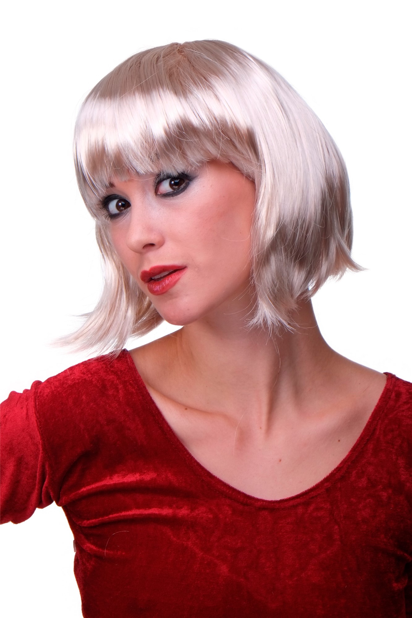 Party Halloween lady women wig Bob fringe bangs short sexy bright blonde PW0114, front view, WIG ME UP: Your Perücken Online Shop Party Wig, Ladies, light golden blonde, straight, short