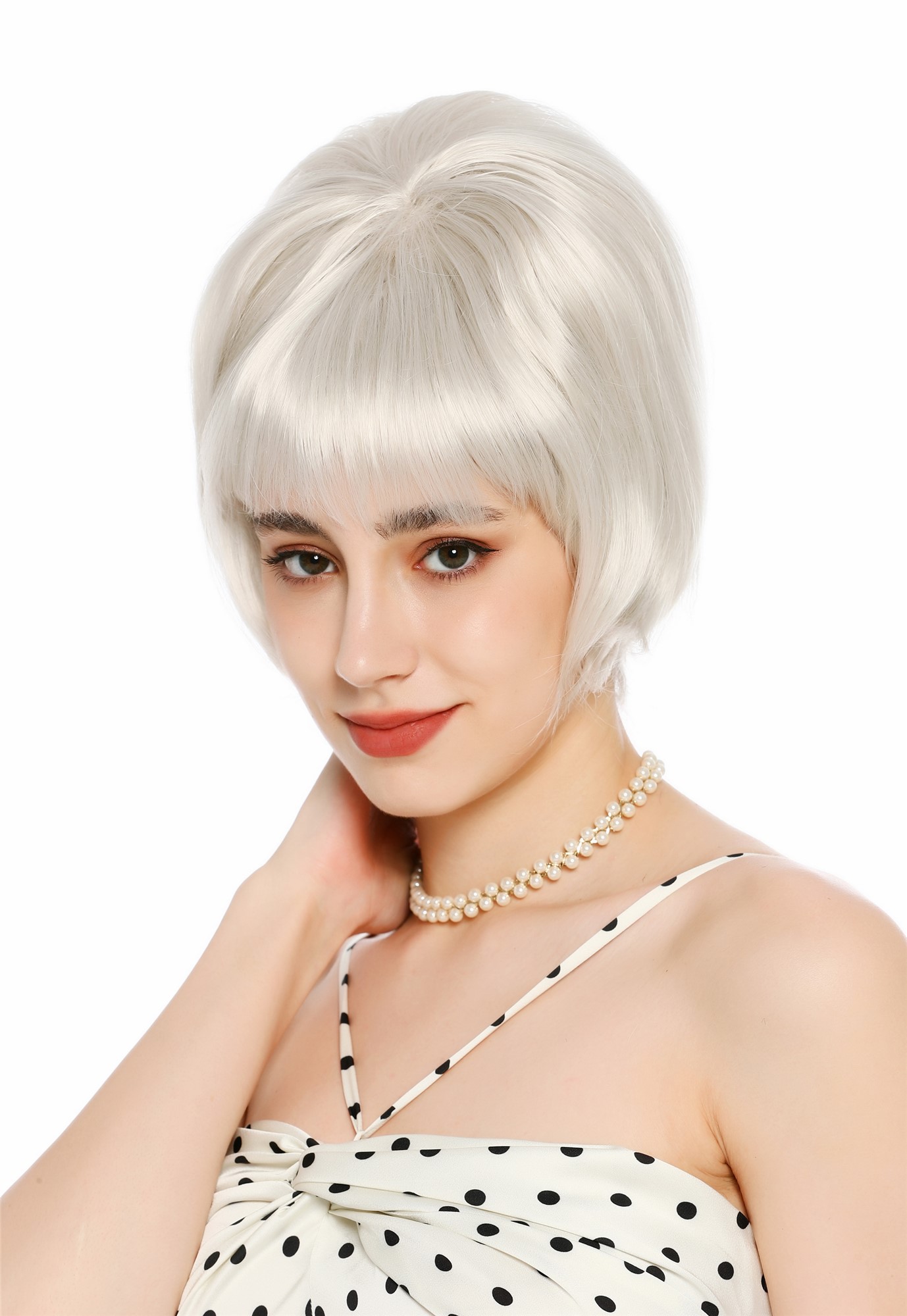Perücke Damen Retro Vintage 50er 60er Beehive Turmfrisur hochtoupiert kurz Pony Hellblond Blond VK-71-60