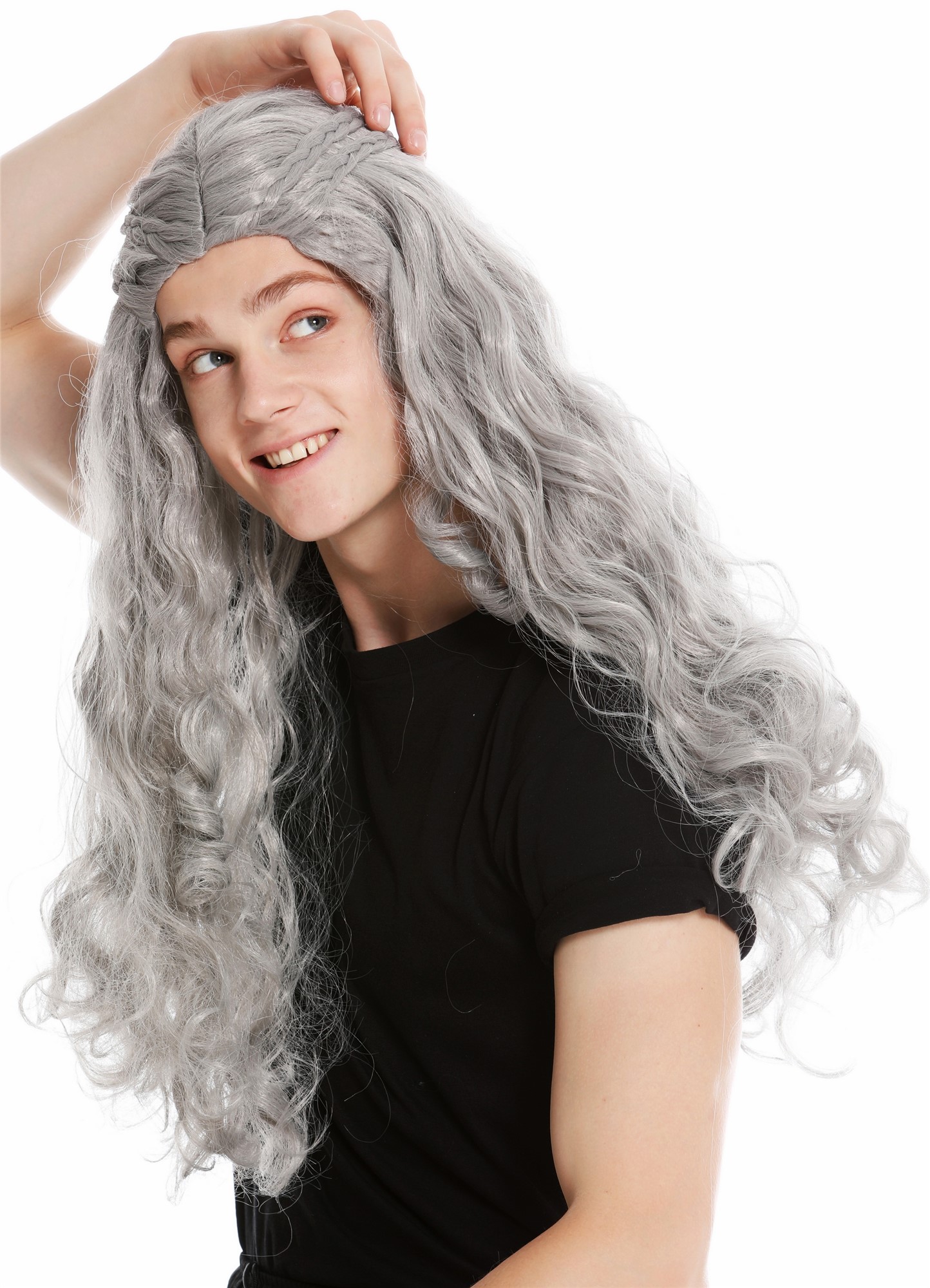 Party Wig, Unisex, matte gray, Braided, long