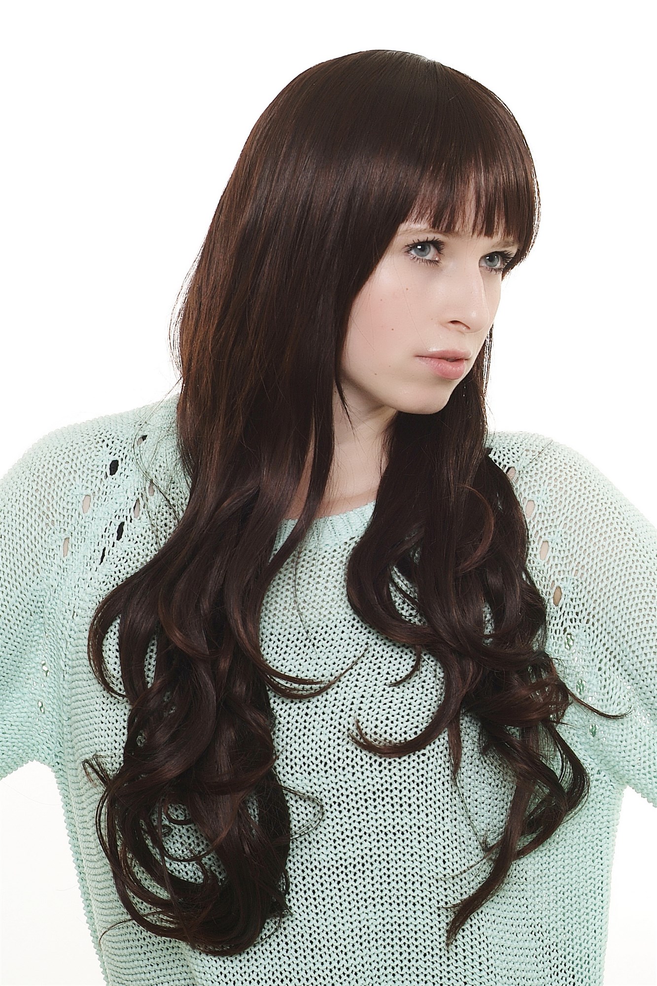 Lady  Wig sexy fringe bangs EXTREMELY LONG mixed dark brown mahogany straight slight wave, view 2, WIG ME UP: Your Perücken Online Shop Quality Wigs, Ladies, Brown, wavy, long