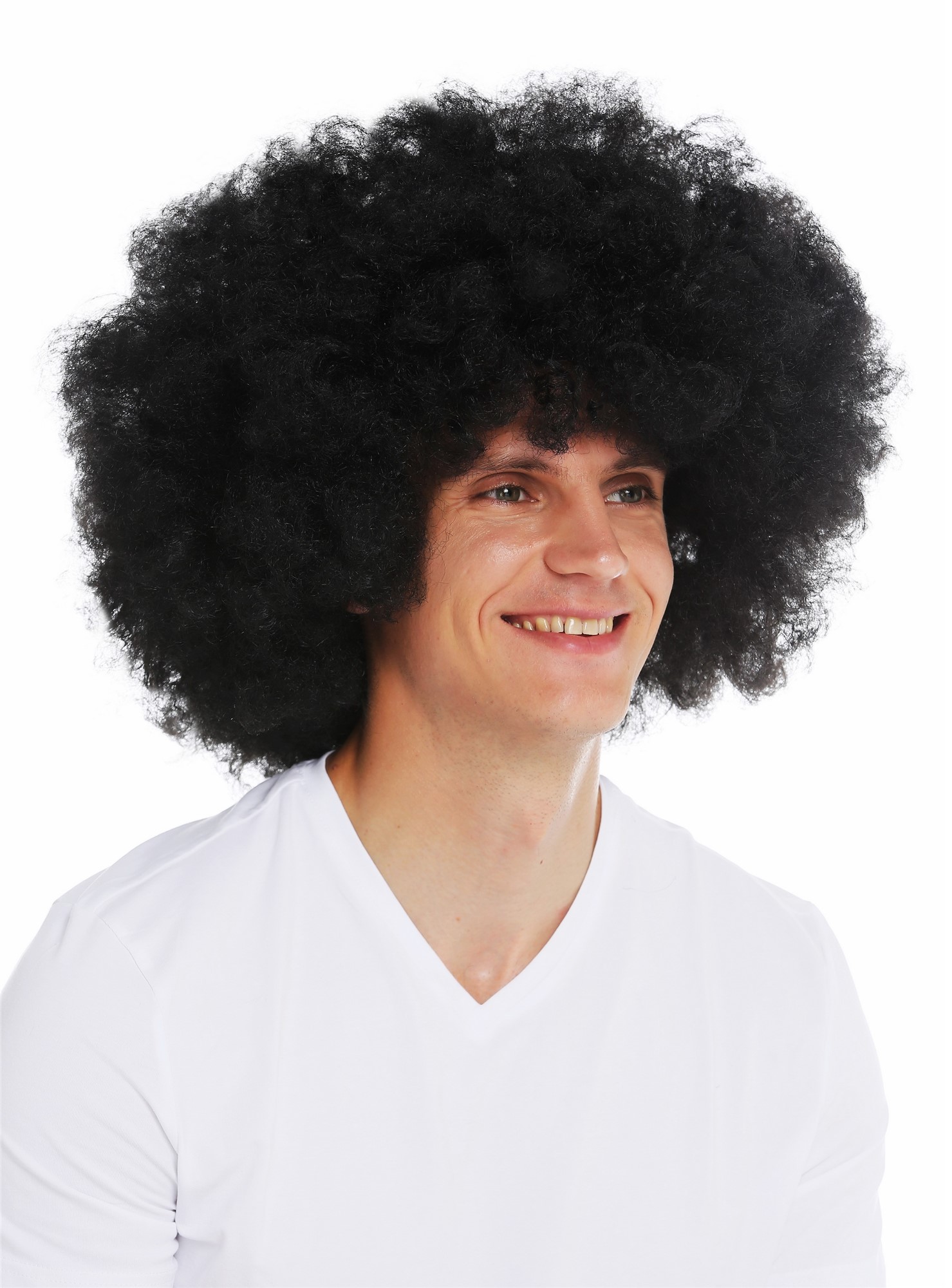 XXL big massive afro wig women men carnival Halloween voluminous black 70's 3256, front view, WIG ME UP: Your Perücken Online Shop Party Wig, Unisex, pitch black, curled, shoulder-length