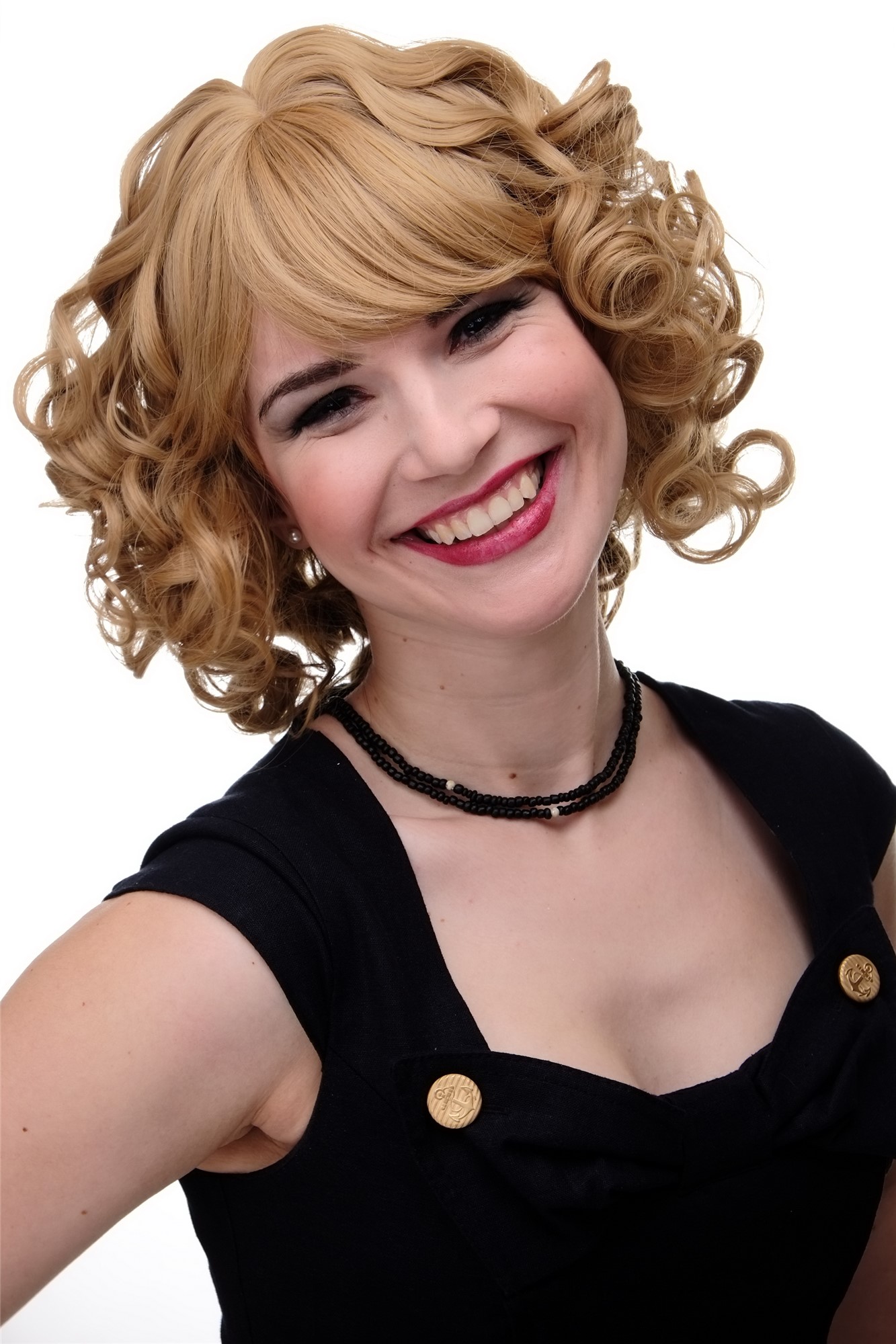 hochwertige Qualitätsperücken, Perücke Cosplay Prinzessin Blond-Mix Lockig GF-W2171-22-144, Vorderansicht, WIG ME UP: Ihr Perücken Online Shop lockige Tressen-Perücke mit Kopfhaut-Imitat Karamellblond-Gelbblond-Mix schulterlange Haare für Damen