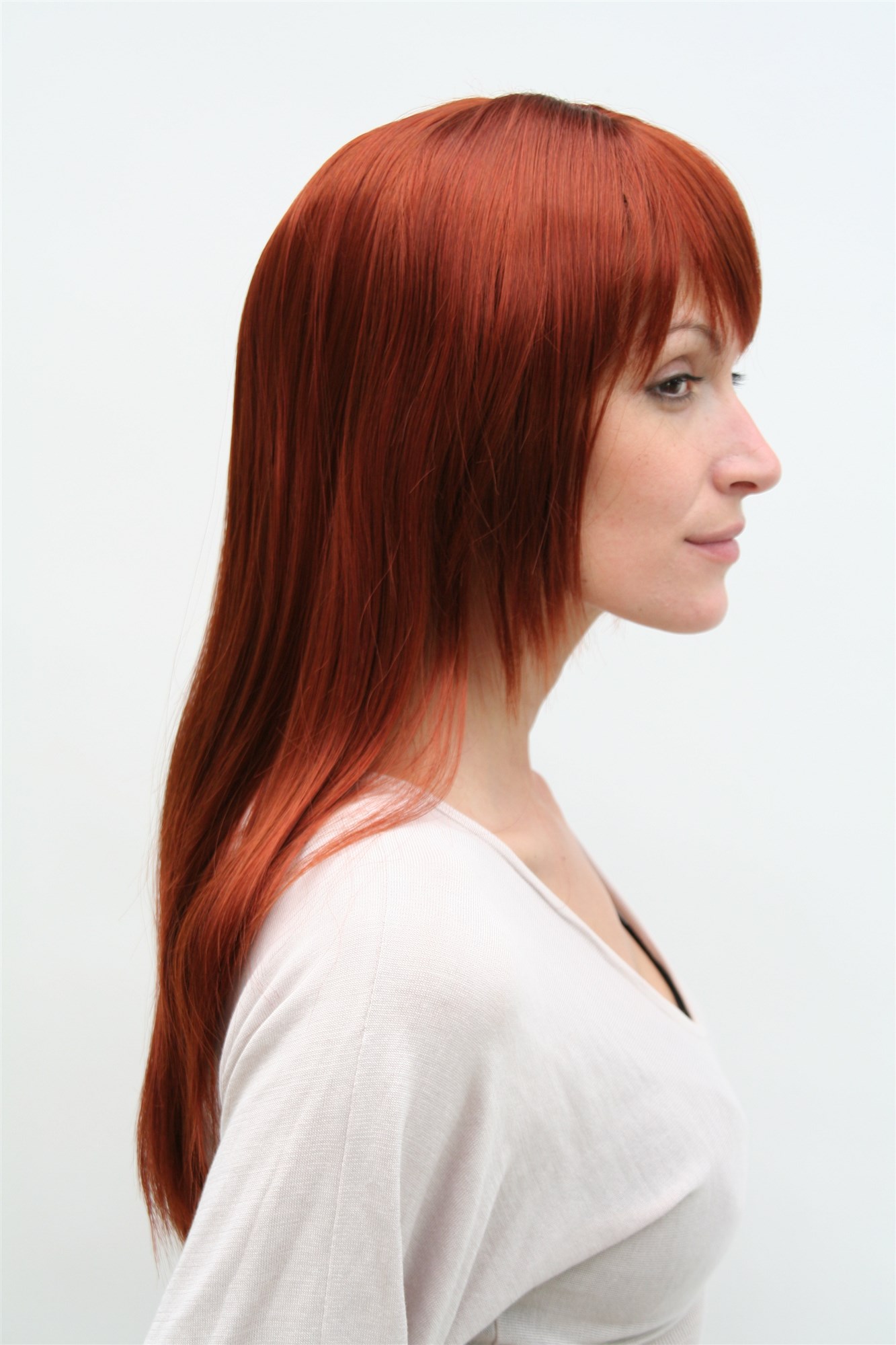 Lady women wig medium long straight sleek fringe bangs copper brown auburn 3280, view 2, WIG ME UP: Your Perücken Online Shop Quality Wigs, Ladies, rust red, straight, long