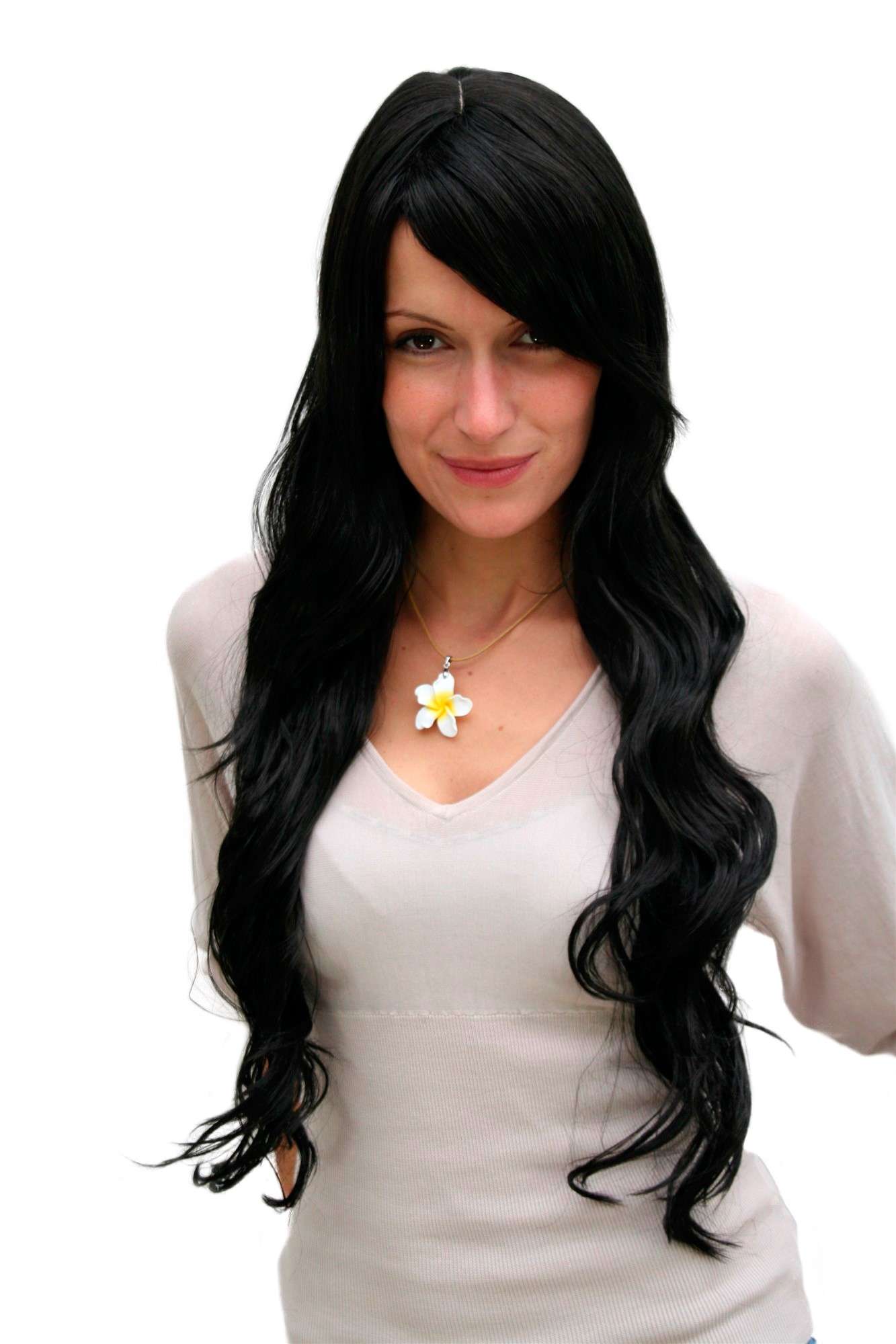 STUNNING Lady  WIG black VERY long (9321L Colour 2), front view, WIG ME UP: Your Perücken Online Shop Quality Wigs, Ladies, black-brown, wavy, very long