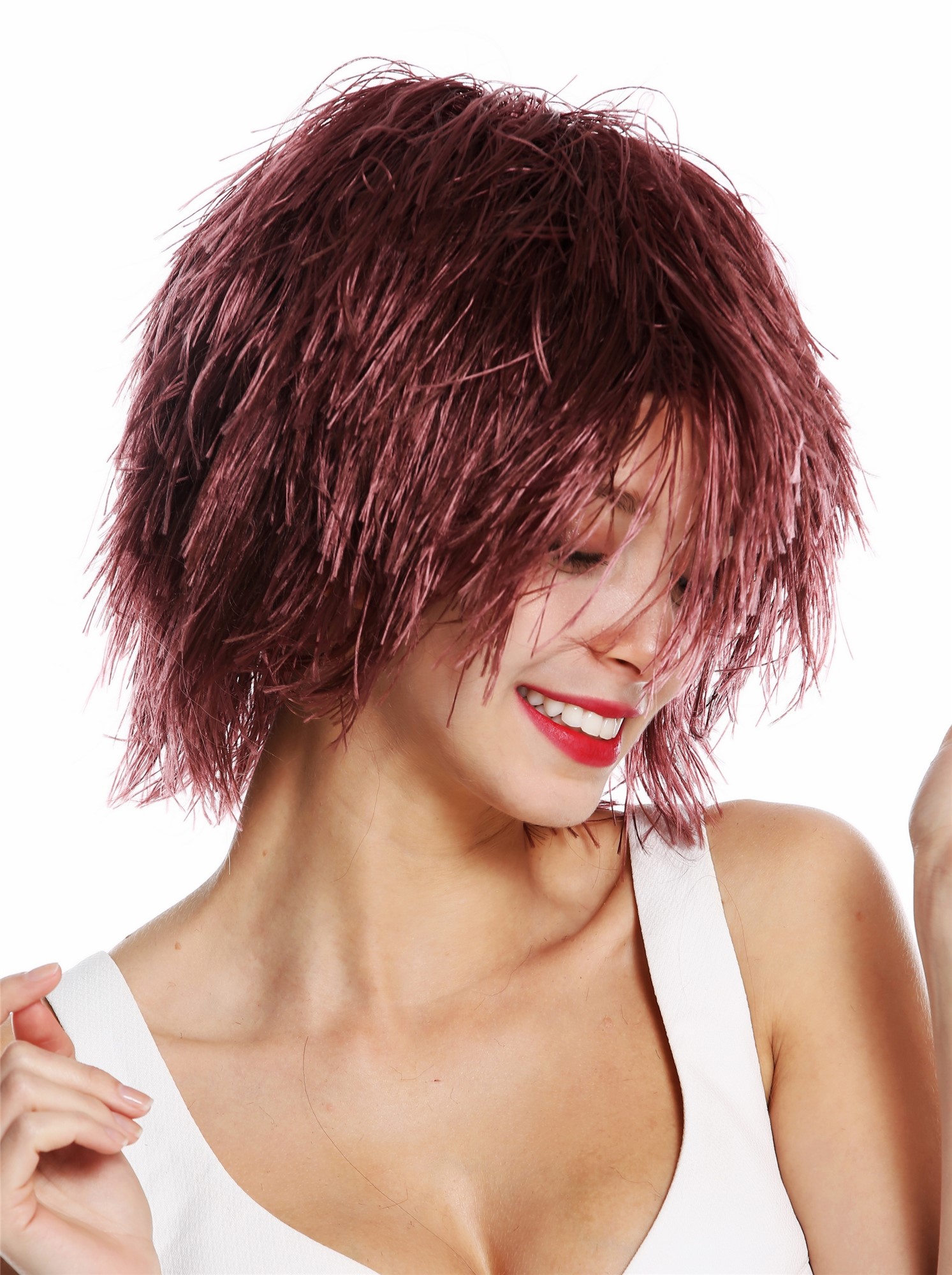 Party Carnival wig women men shaggy strawy volume goblin clown wine red MMSLW, view 2, WIG ME UP: Your Perücken Online Shop Party Wig, Unisex, wine red, wavy, short