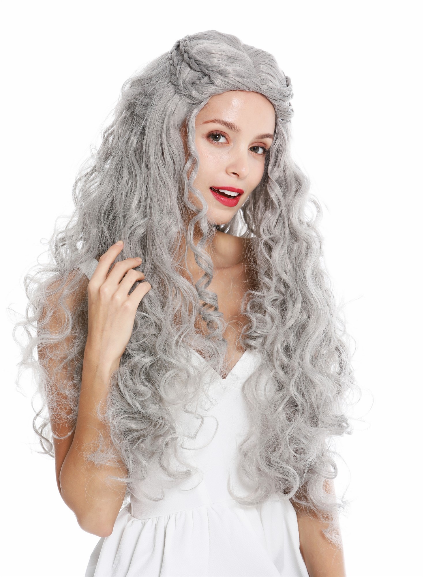 Party Wig, Unisex, matte gray, Braided, long