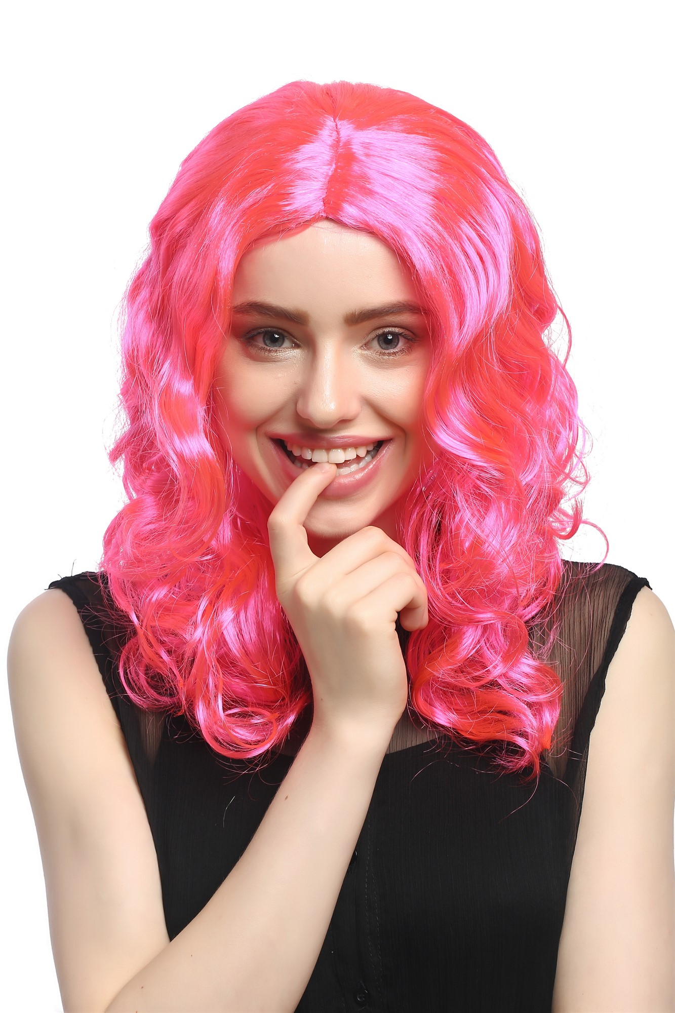 Lady Party Wig Halloween Fancy Dress long very voluminous curly curls middle-parting pink 20", front view, WIG ME UP: Your Perücken Online Shop Party Wig, Ladies, Pink, curled, long