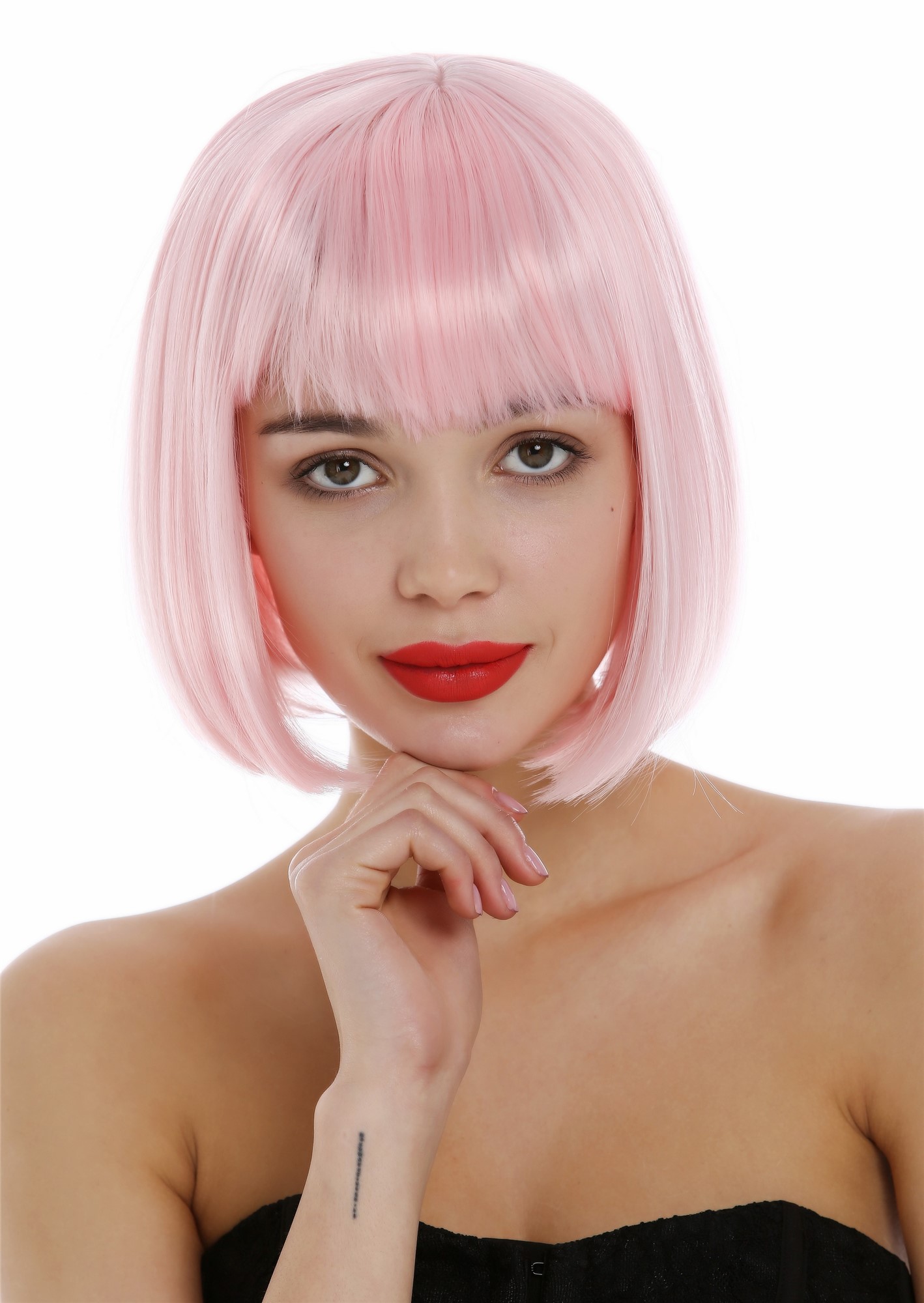 hochwertige Qualitätsperücken, Perücke Damen Bobfrisur Long Bob Pony glatt helles Rosa 7803-T2333, Ansicht 5, WIG ME UP: Ihr Perücken Online Shop glatte Tressen-Perücke Hellrosa kurze Haare für Damen