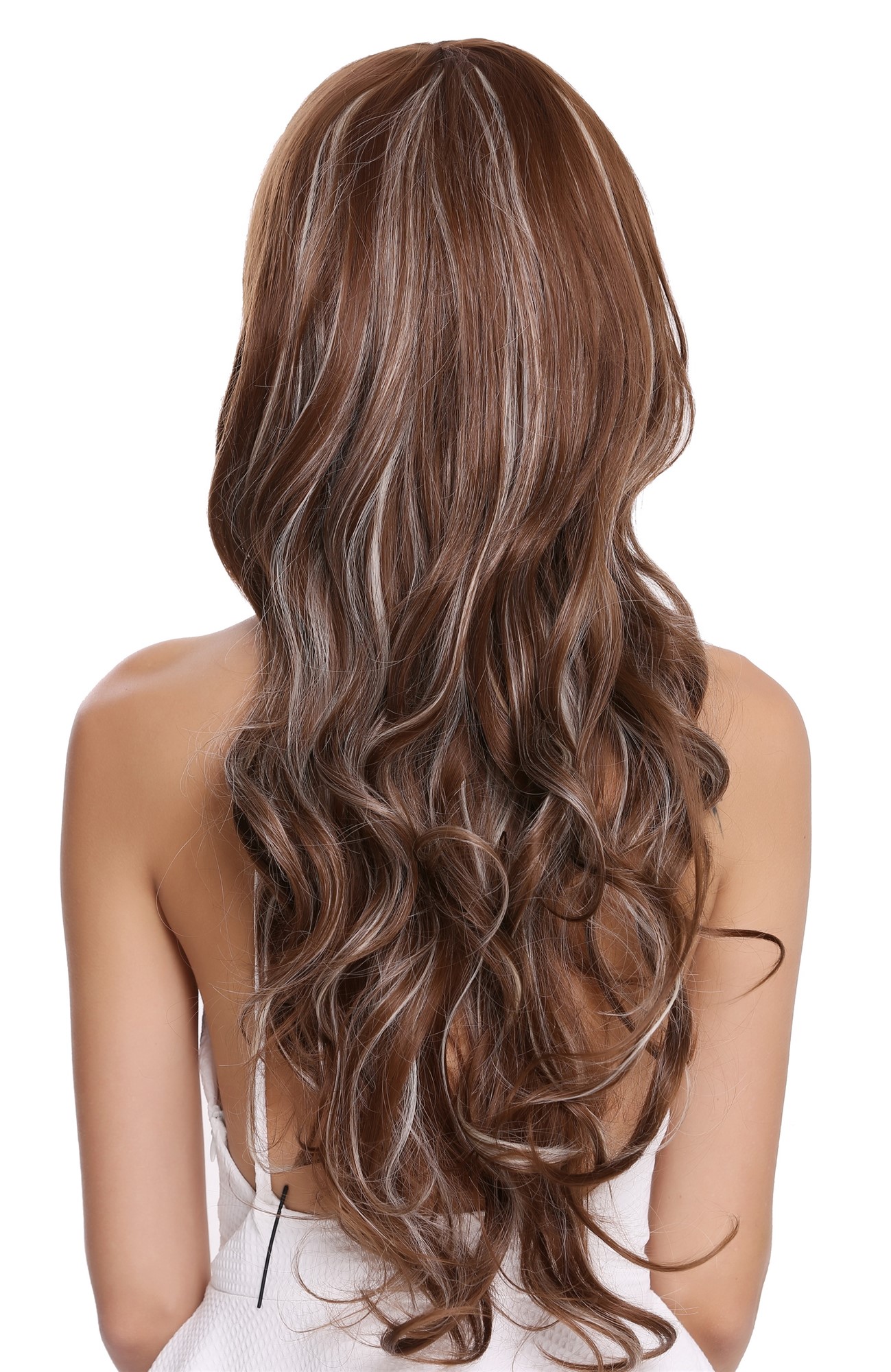 hochwertige Qualitätsperücken, Perücke Lang Gewellt Scheitel Braun Platinblond Strähnen 010-10H613, Ansicht 4, WIG ME UP: Ihr Perücken Online Shop wellige Tressen-Perücke mit Kopfhaut-Imitat Goldbraune-Hellblond lange Haare für Damen