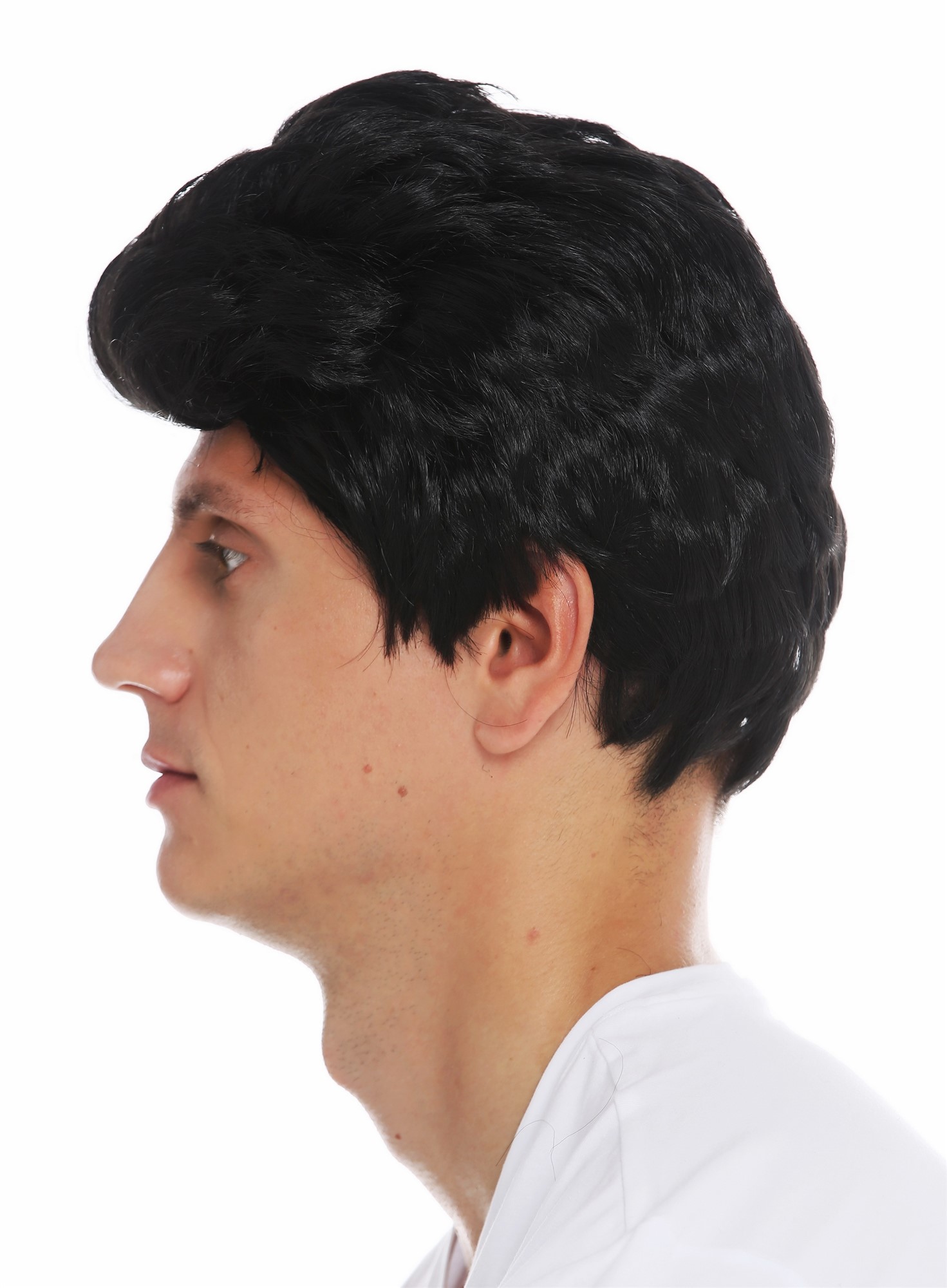 Wig Halloween men short wavy quiff sideburns Rockabilly 50's 60's black SARL084, view 3, WIG ME UP: Your Perücken Online Shop Party Wig, Ladies, pitch black, wavy, short