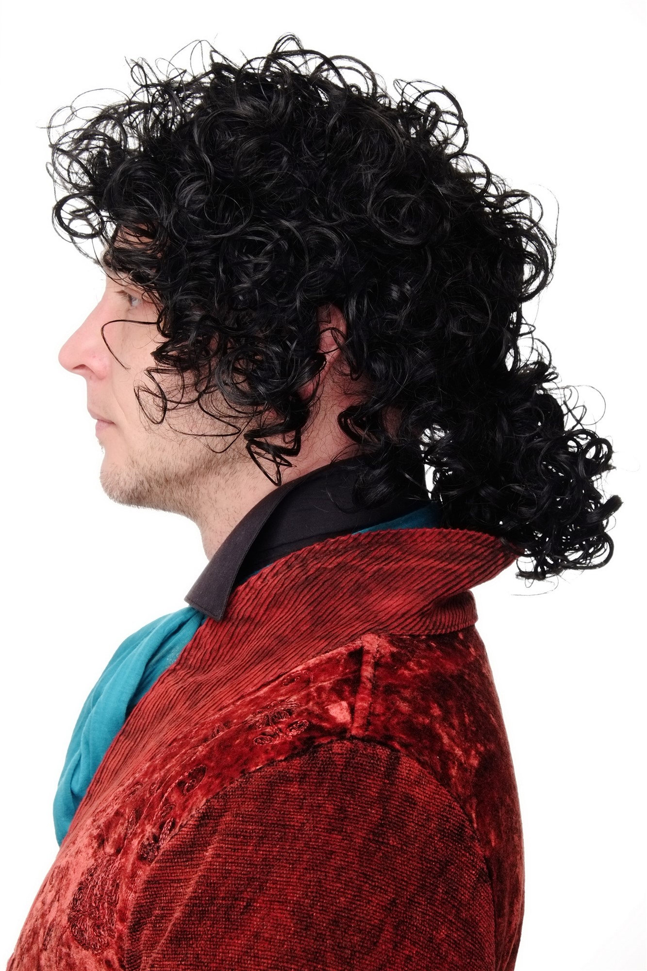 Quality Wigs, Men, velvet black, curled, shoulder-length