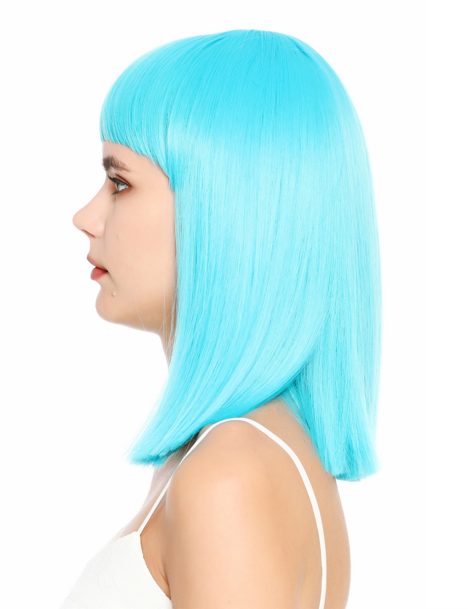 Damenperücke schulterlang blunt cut glatt breiter Pony Disco Helblau SZL1498-DHT4535