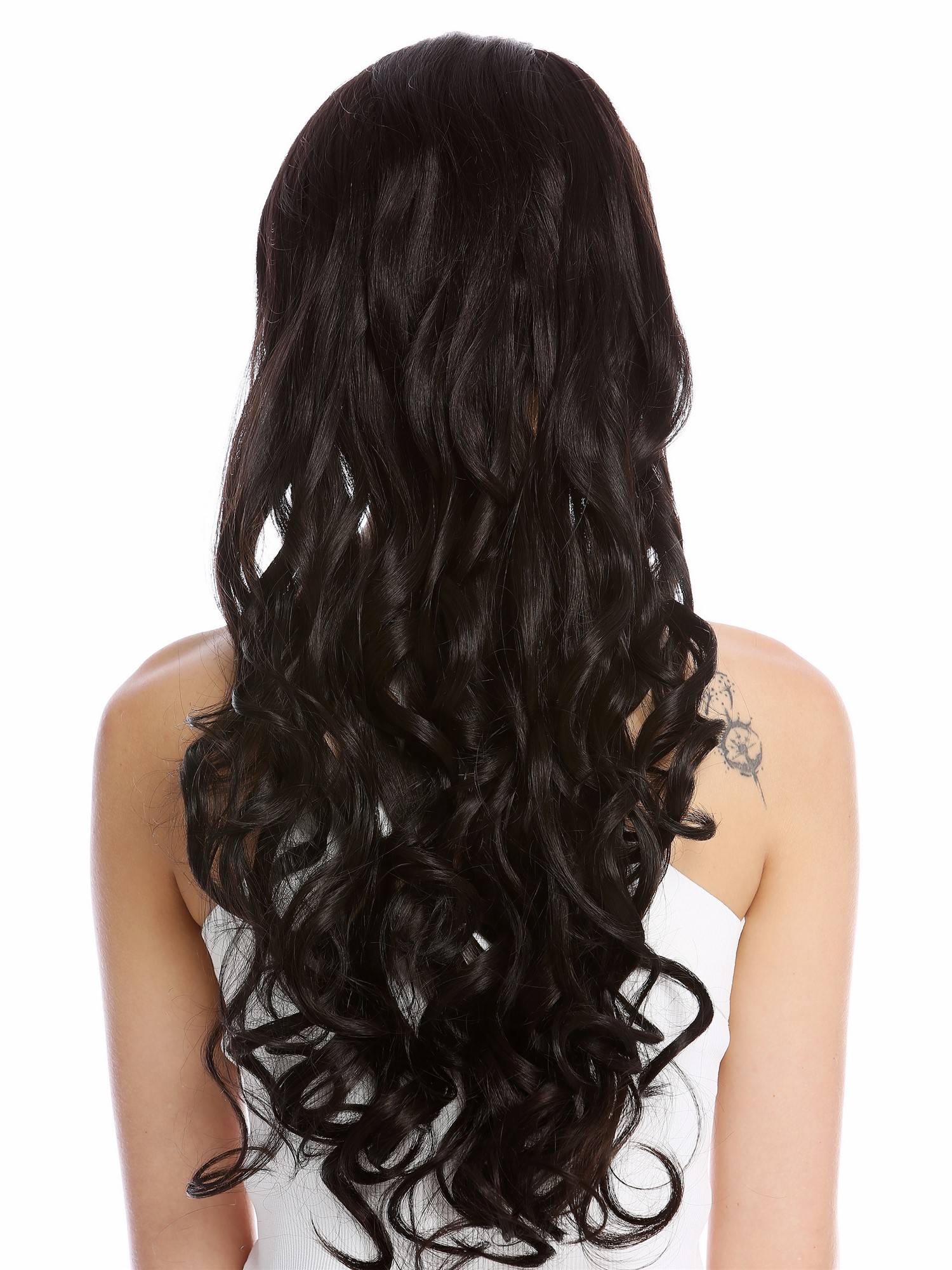 Halfwig, dark brown, curled, long