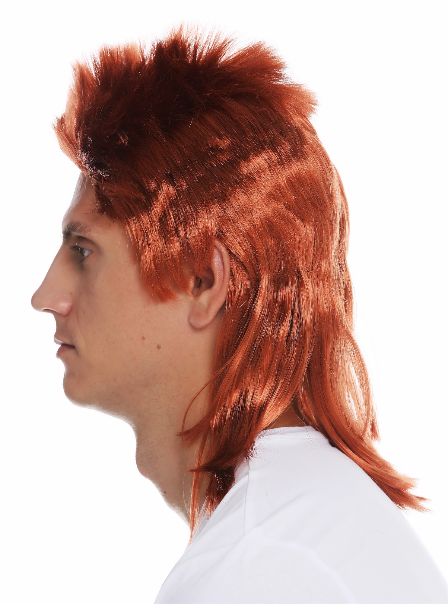 günstige Party Perücke, Perücke 80er Proll Igel Vokuhila Kupferrot 31910-FR14B, Ansicht 6, WIG ME UP: Ihr Perücken Online Shop glatte Party Perücke Hennarot schulterlange Haare für Herren
