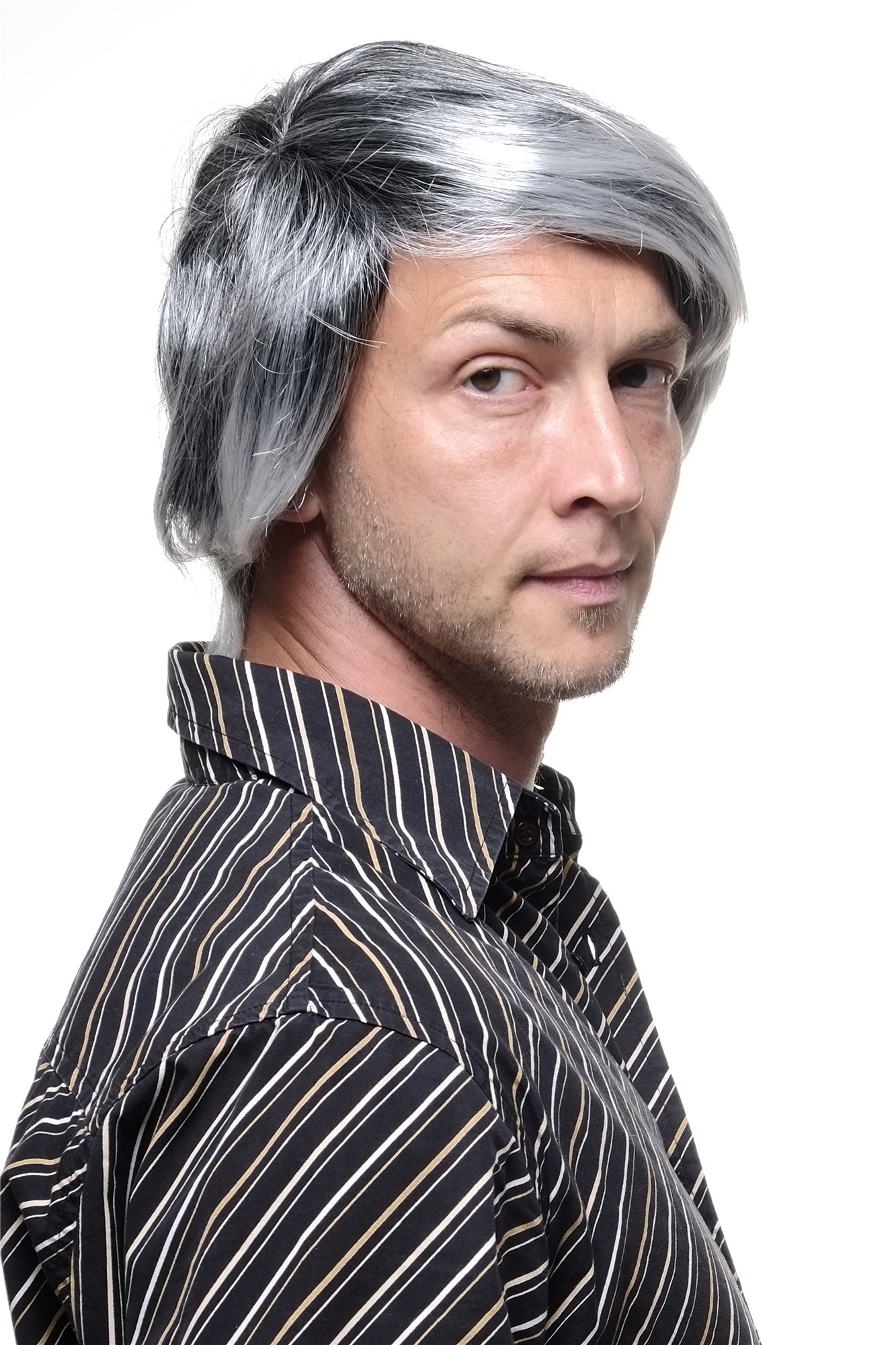 Party wig men women black with strands of silver grey gray playboy Gigolo 68875, view 4, WIG ME UP: Your Perücken Online Shop Party Wig, Men, black-silver-gray mix, straight, short