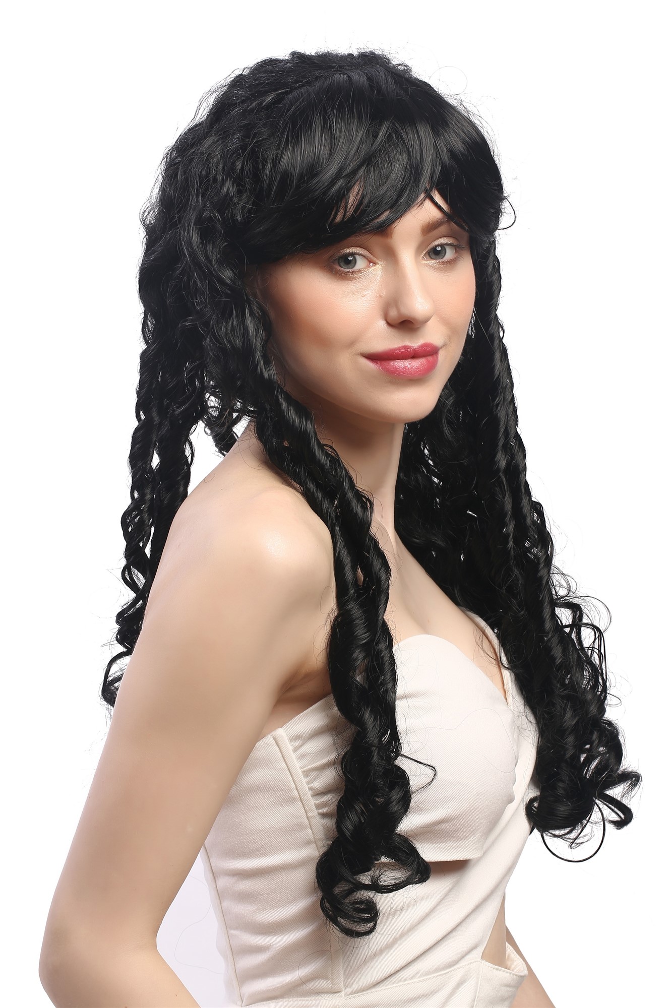 günstige Party Perücke, Perücke Rasta Spirallocken Schwarz 3069-P103, Ansicht 4, WIG ME UP: Ihr Perücken Online Shop lockige Party Perücke Schwarz lange Haare für Damen