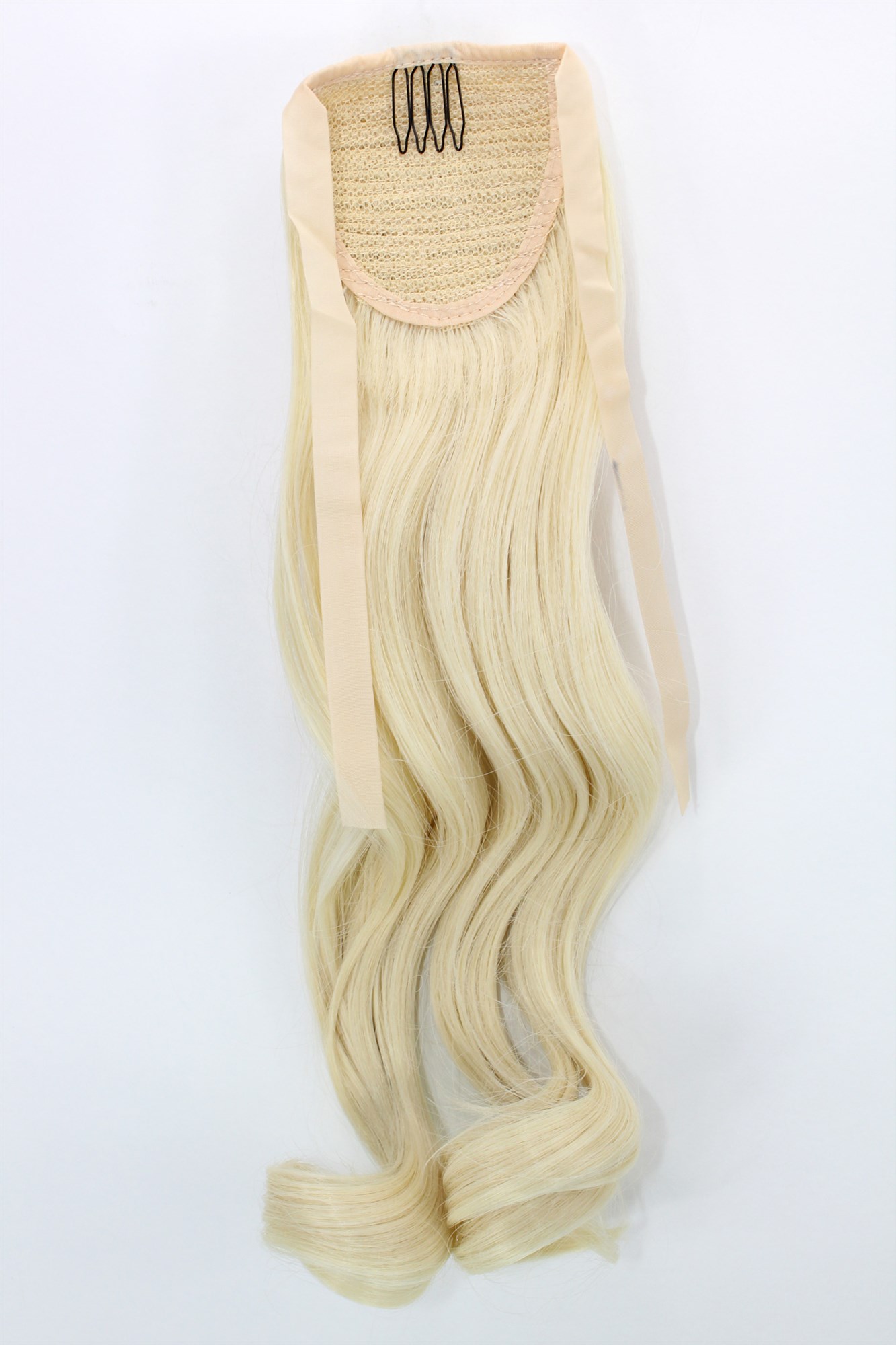 YZF-TC18-613 Hairpiece Pontail Pigtail extension slim light wavy comb and ribbon platinum blond, view 2, WIG ME UP: Your Perücken Online Shop Ponytails, light blonde, wavy, shoulder-length