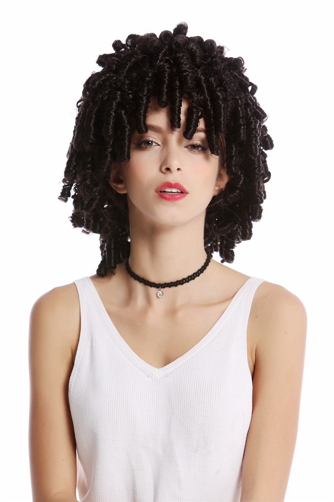 Party Wig, Ladies, Black, curled, shoulder-length