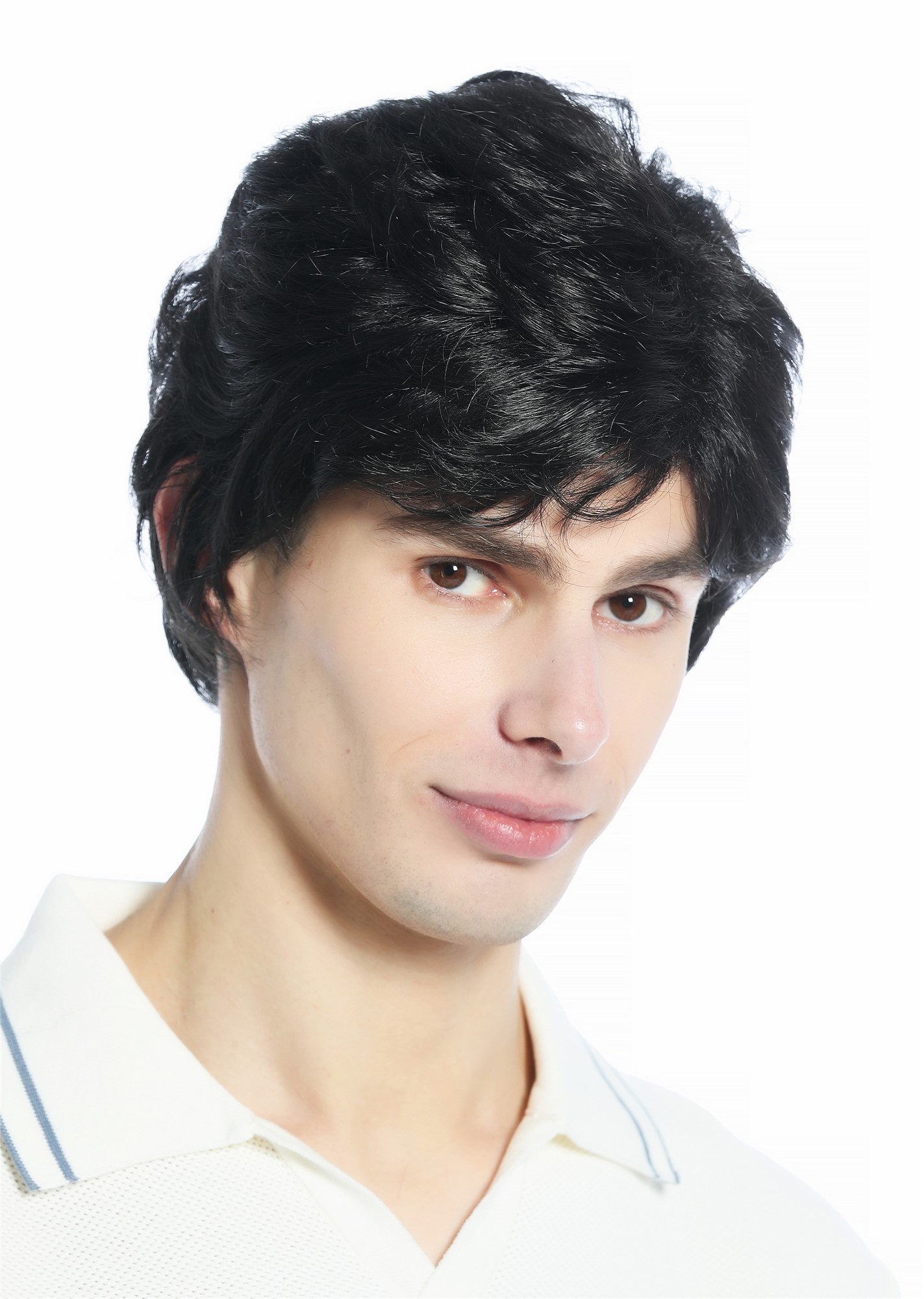 hochwertige Qualitätsperücken, Perücke kurz leicht wellig Schwarzbraun DW1335-2, Vorderansicht, WIG ME UP: Ihr Perücken Online Shop lockige Tressen-Perücke Schwarzbraun kurze Haare für Unisex