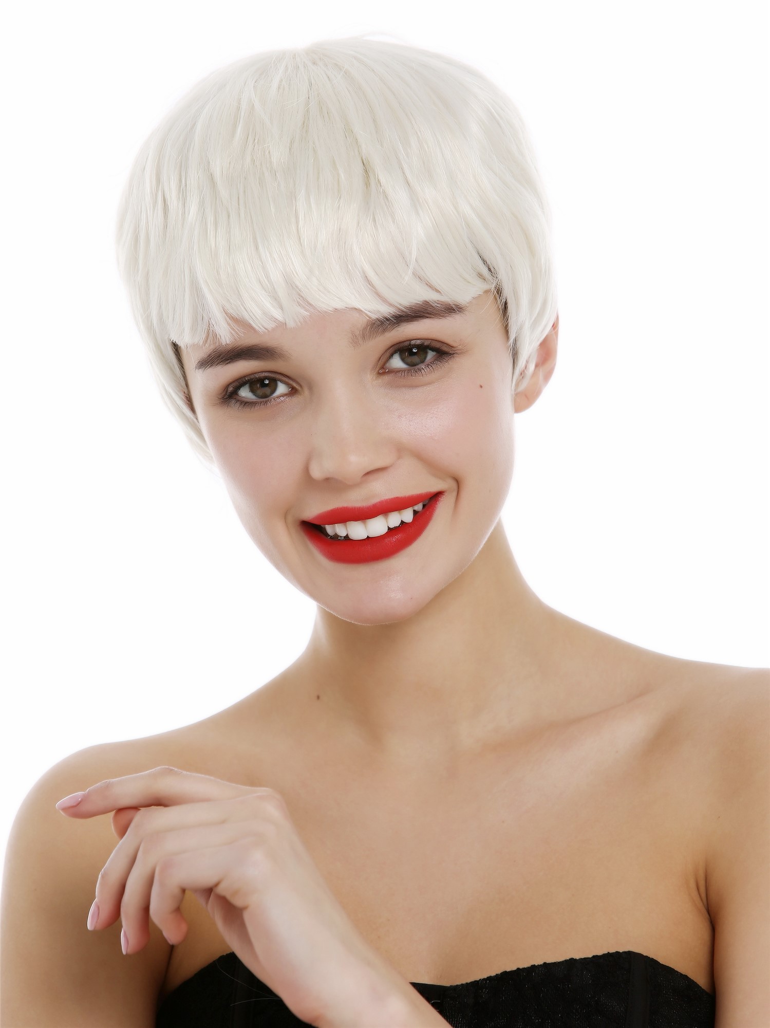 hochwertige Qualitätsperücken, Perücke kurz Pixie Cut Pony Platinblond SA098-613, Ansicht 4, WIG ME UP: Ihr Perücken Online Shop glatte Tressen-Perücke Platinblond kurze Haare für Damen