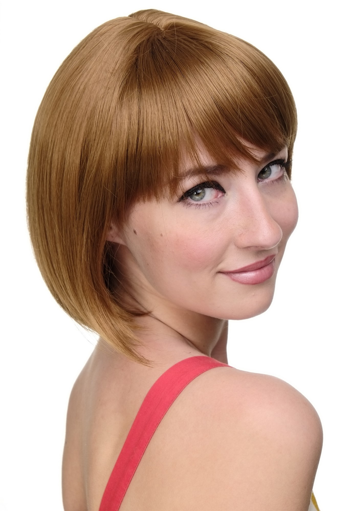 hochwertige Qualitätsperücken, Sexy Damen Bob Perücke glatte kurze Haare mit Pony Blond Erdbeerblond 703-27, Ansicht 2, WIG ME UP: Ihr Perücken Online Shop glatte Tressen-Perücke mit Kopfhaut-Imitat Erdbeerblond kurze Haare für Damen